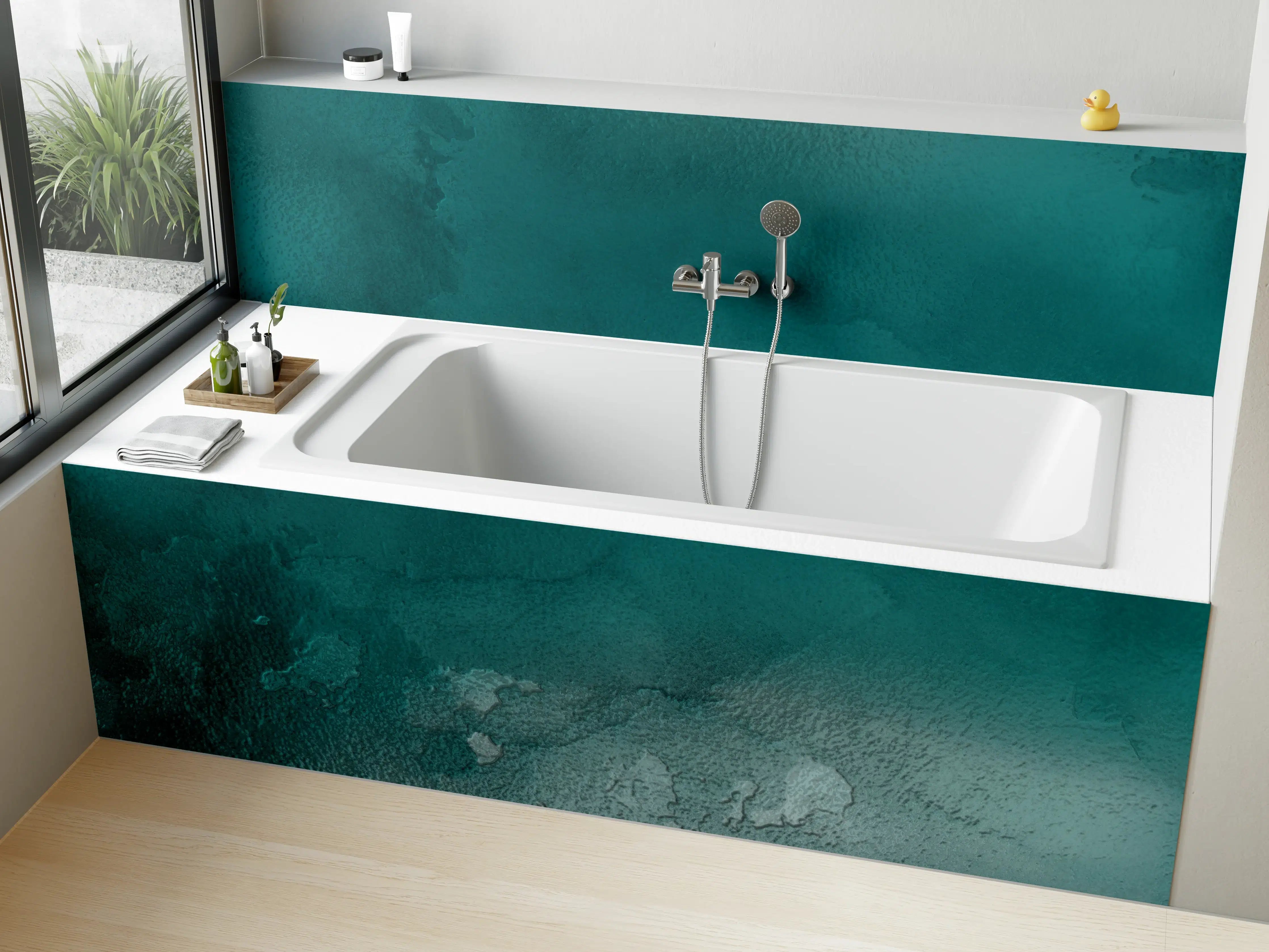 Badewannen-Rückwand - Bläuliches Aquarell Wassermuster