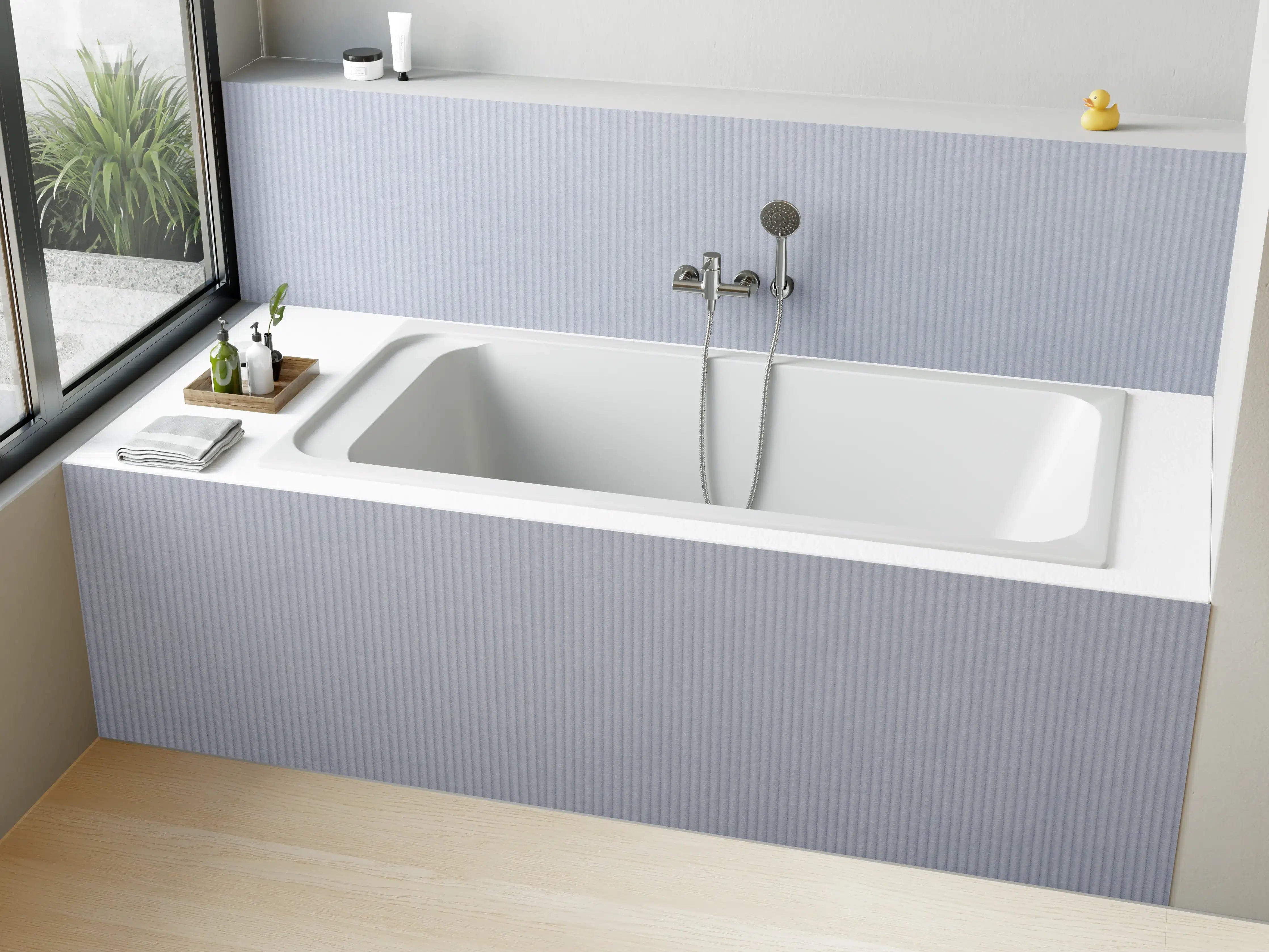 Badewannen-Rückwand - Bläuliches genähtes Textil