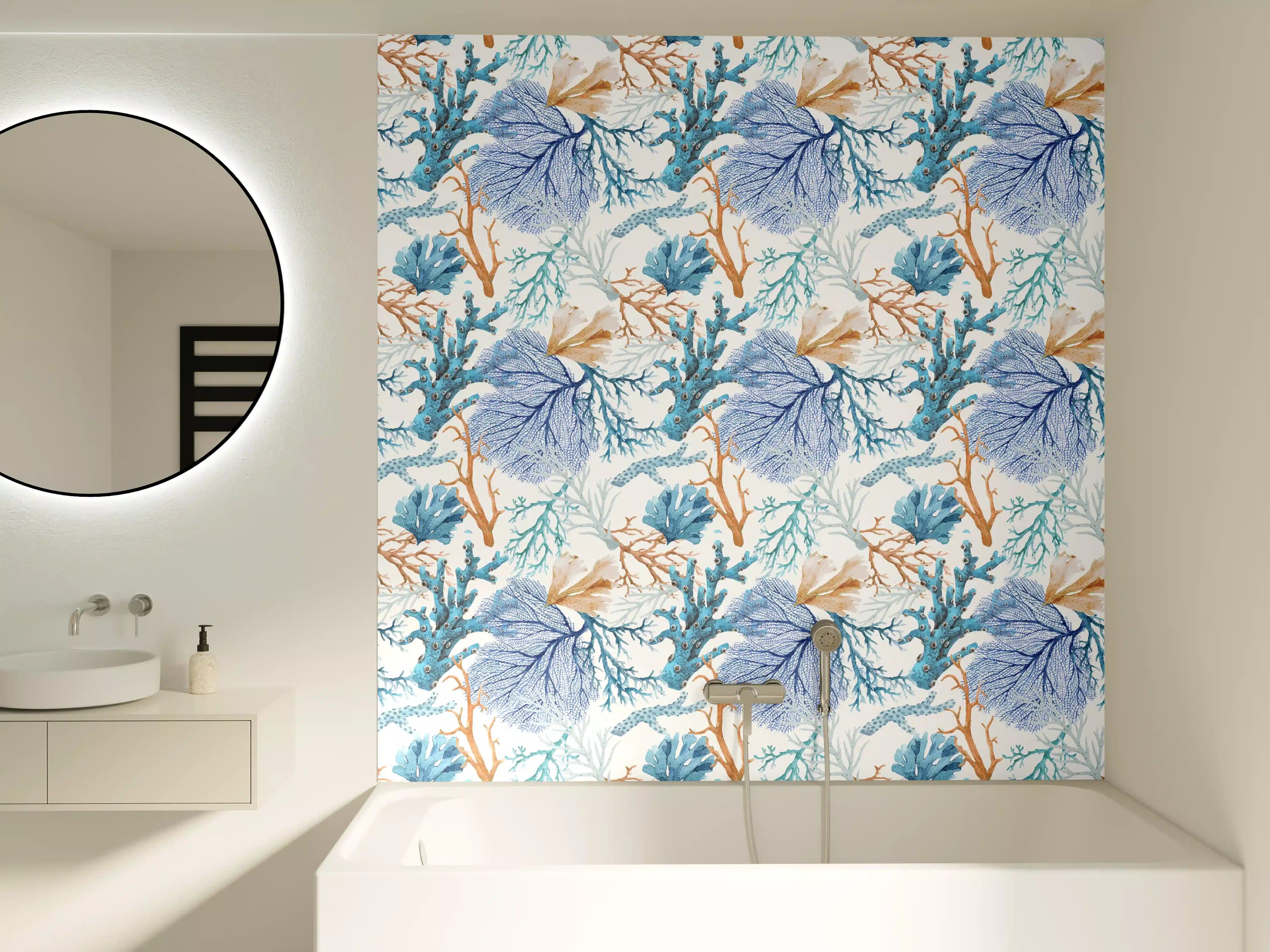 Badewannen-Rückwand - Blau-Beige Korallenmuster