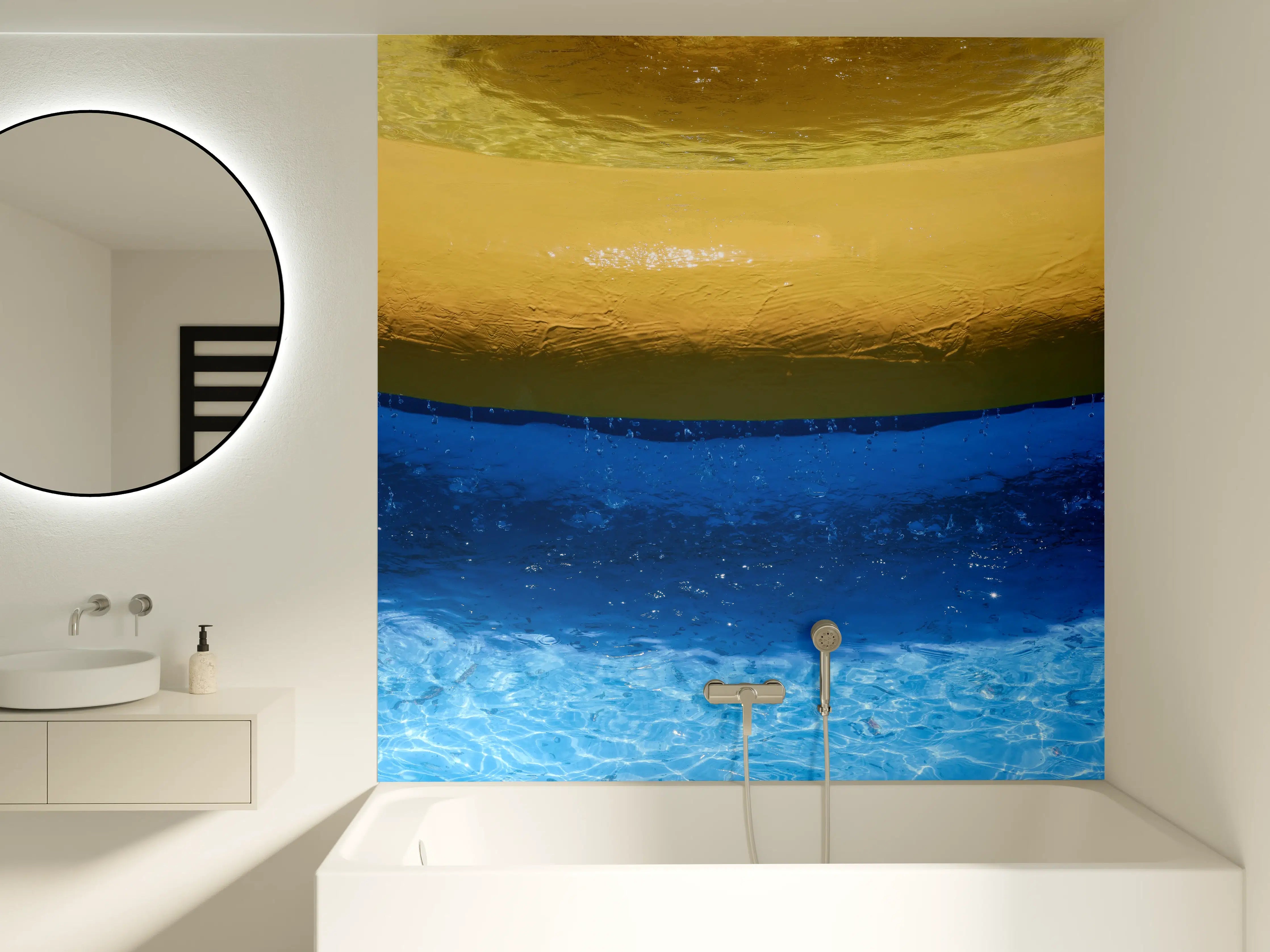 Badewannen-Rückwand - Blau-Gelbes Pool-Design