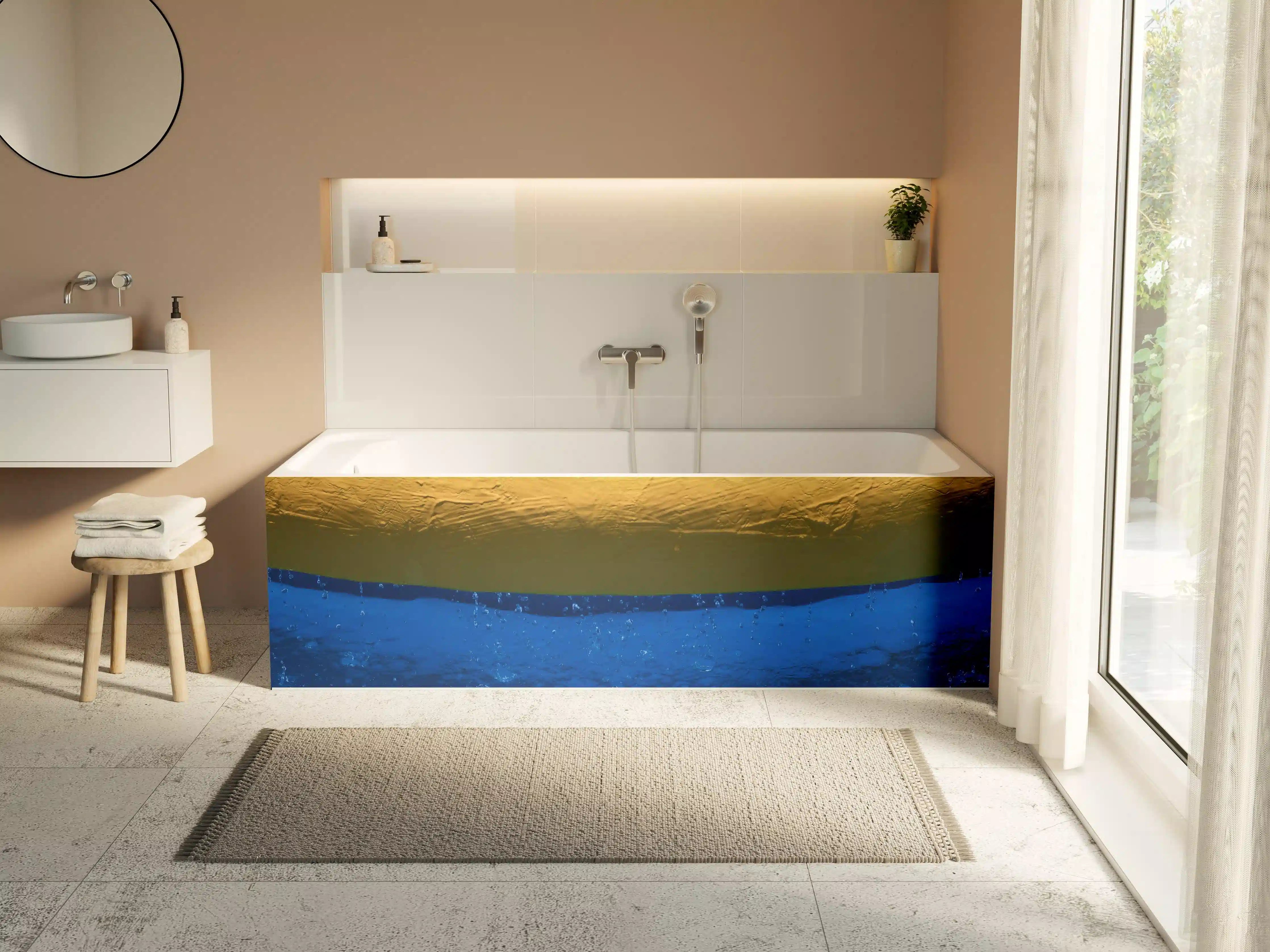 Badewannen-Rückwand - Blau-Gelbes Pool-Design