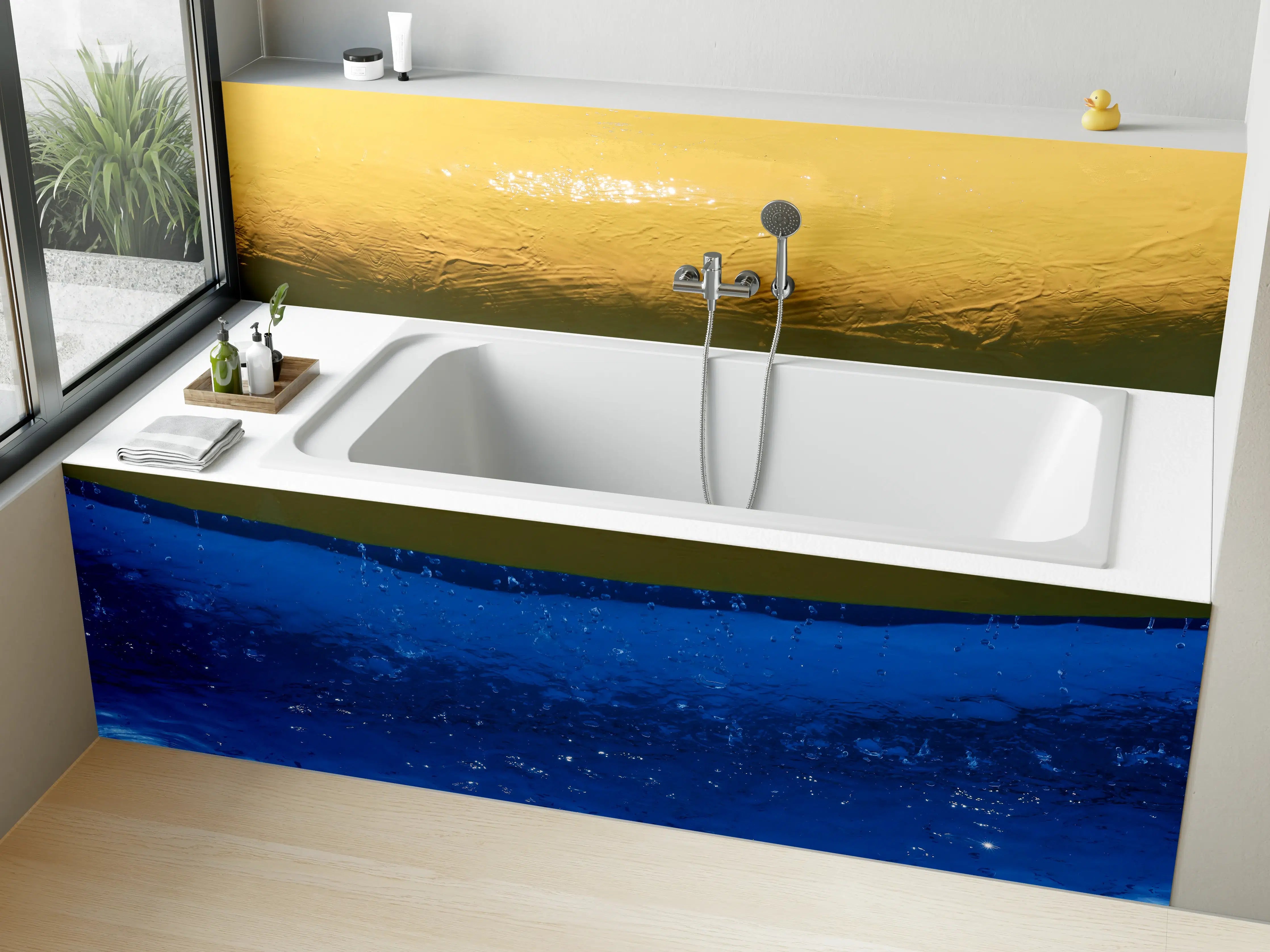 Badewannen-Rückwand - Blau-Gelbes Pool-Design