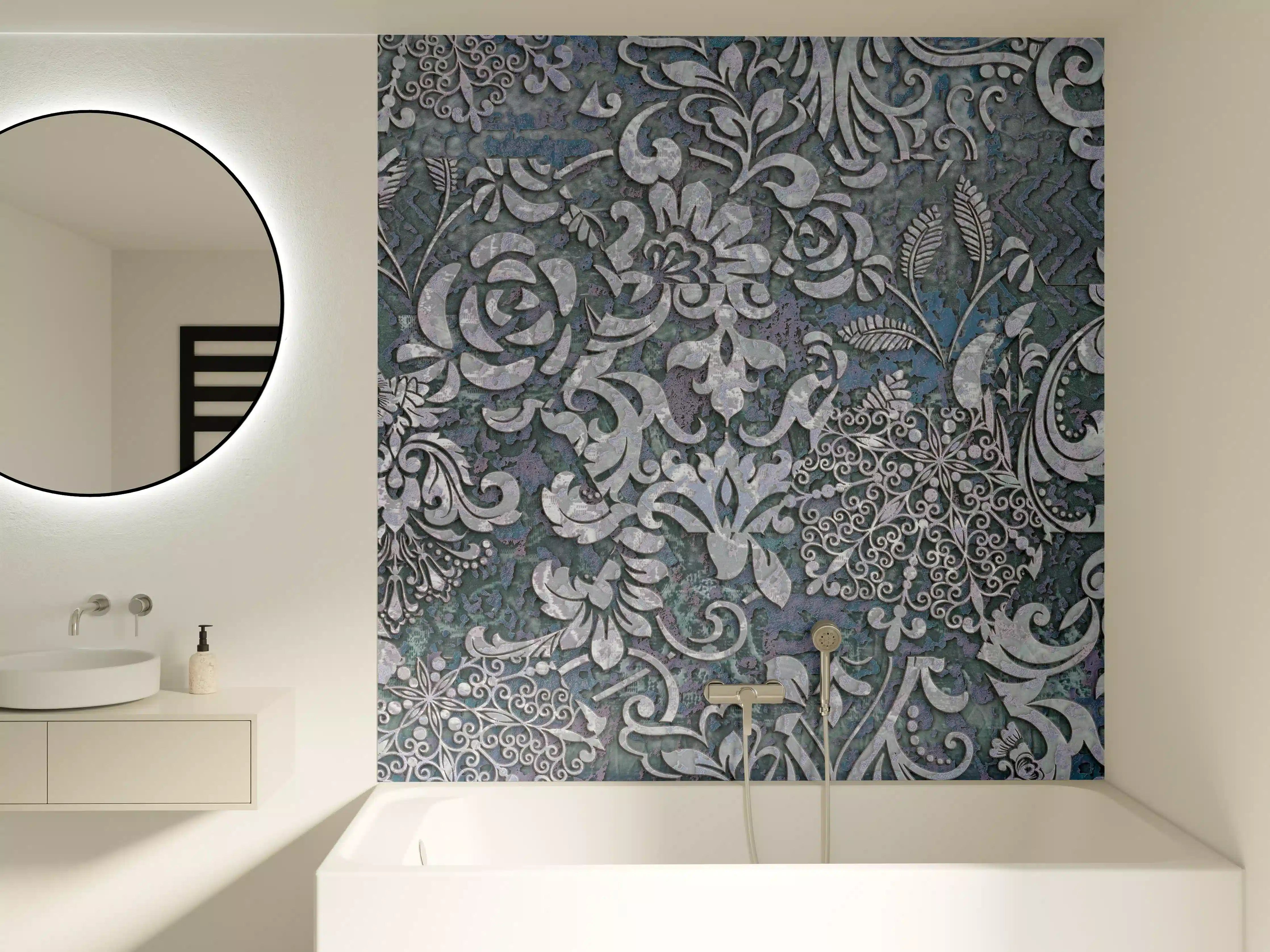 Badewannen-Rückwand - Blau-Grau Vintage Kunst