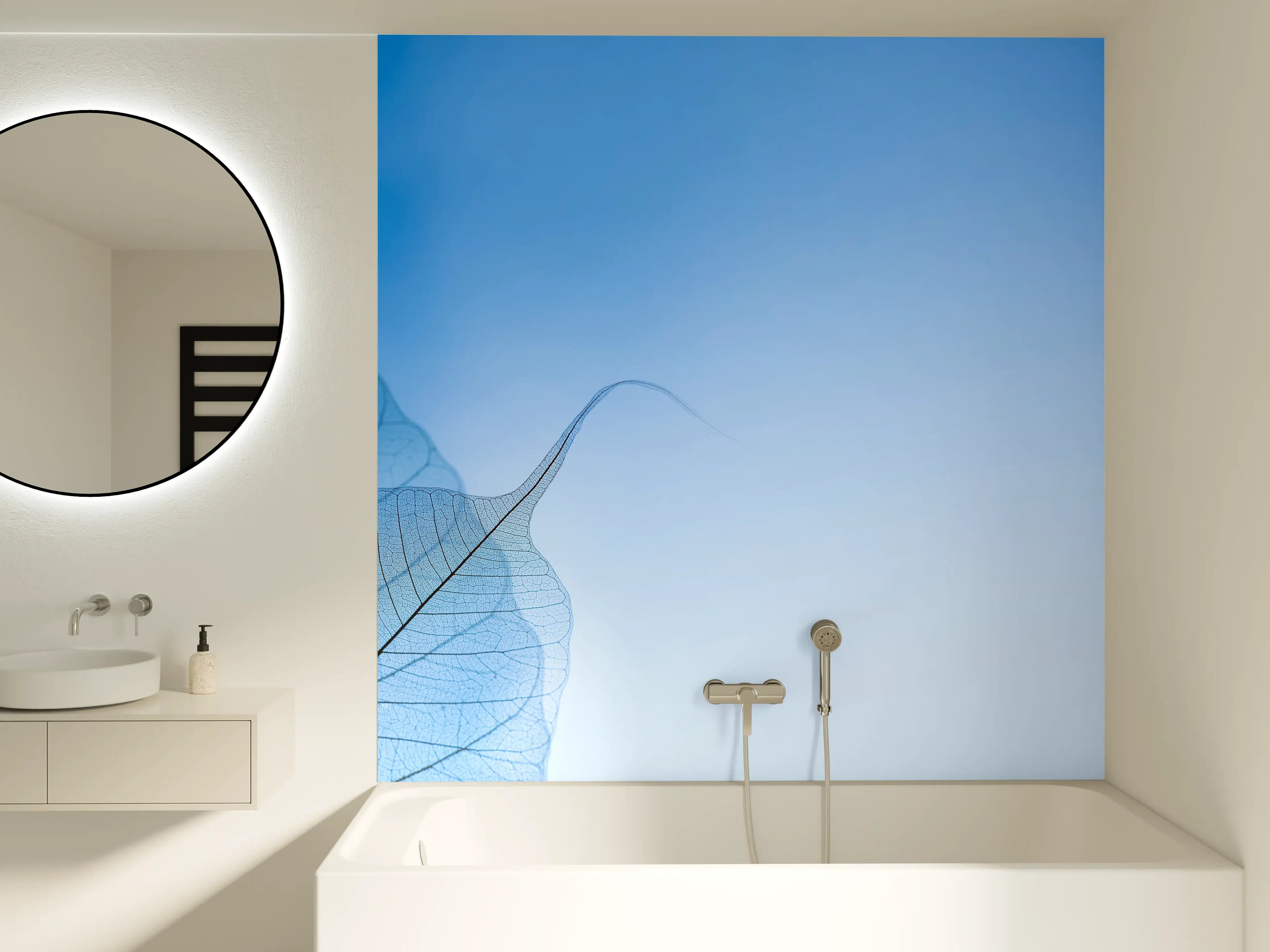 Badewannen-Rückwand - Blau-Veined Transparentes Blattbild