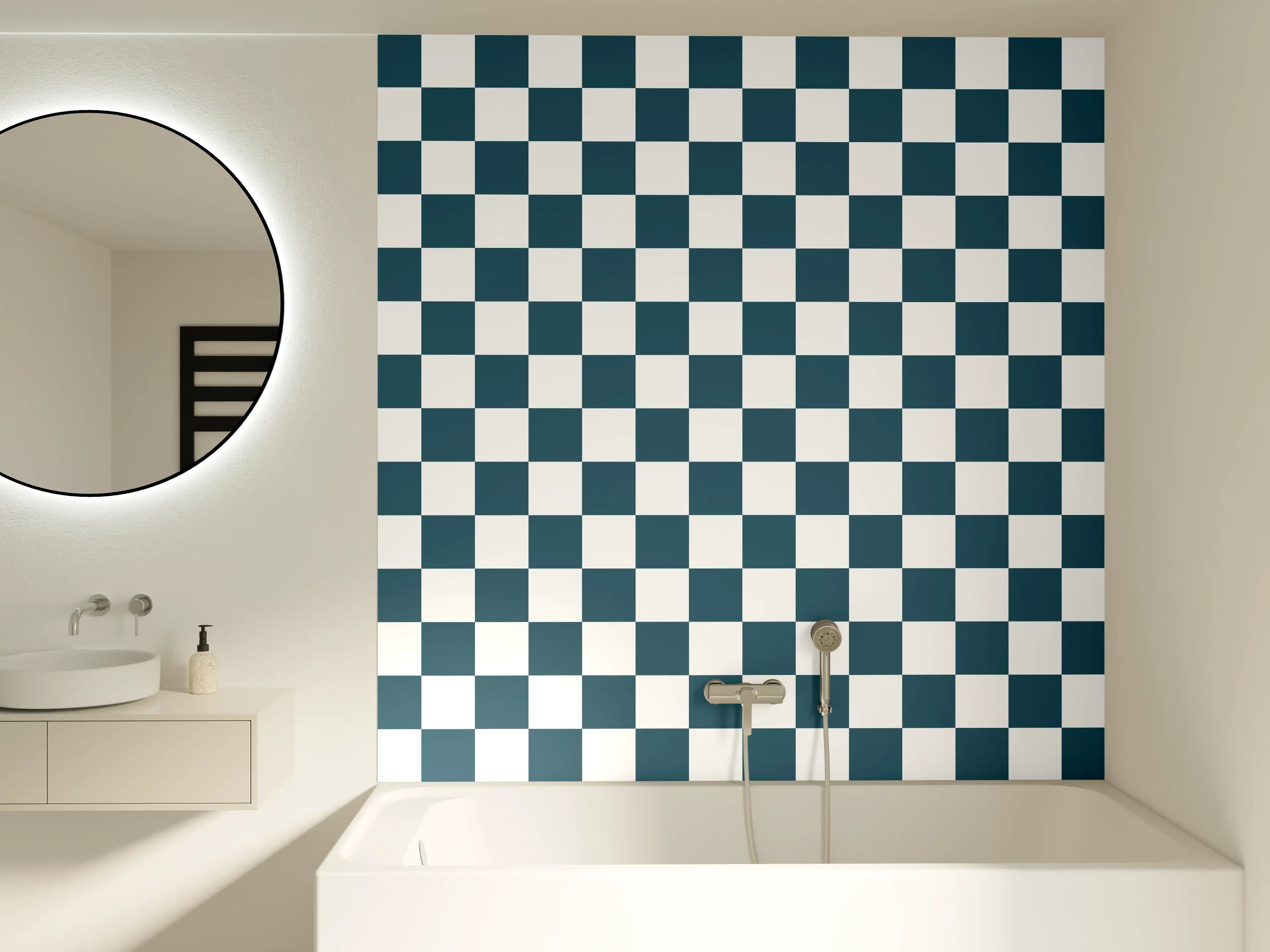 Badewannen-Rückwand - Blau-Weiße Gingham-Muster