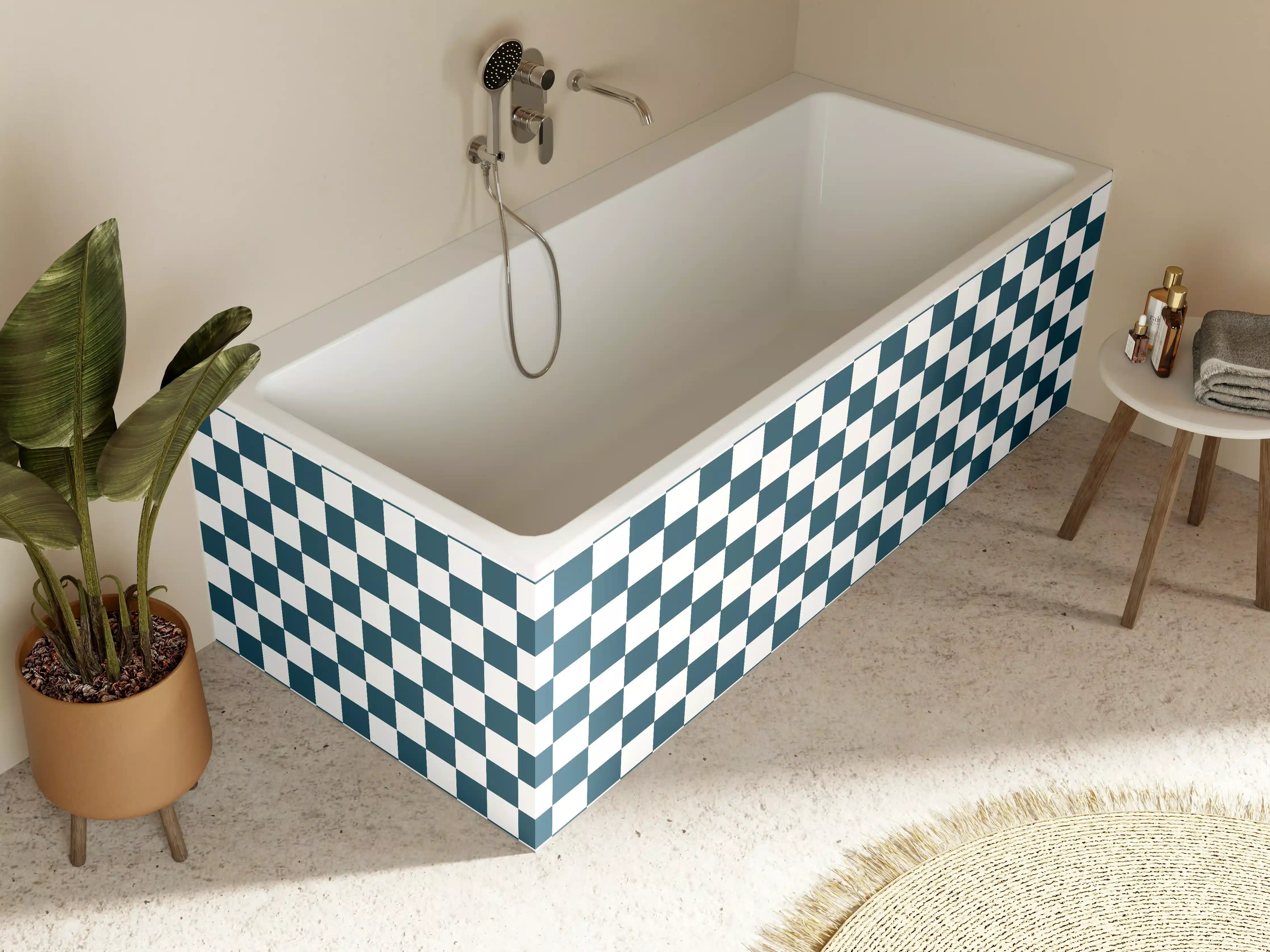 Badewannen-Rückwand - Blau-Weiße Gingham-Muster