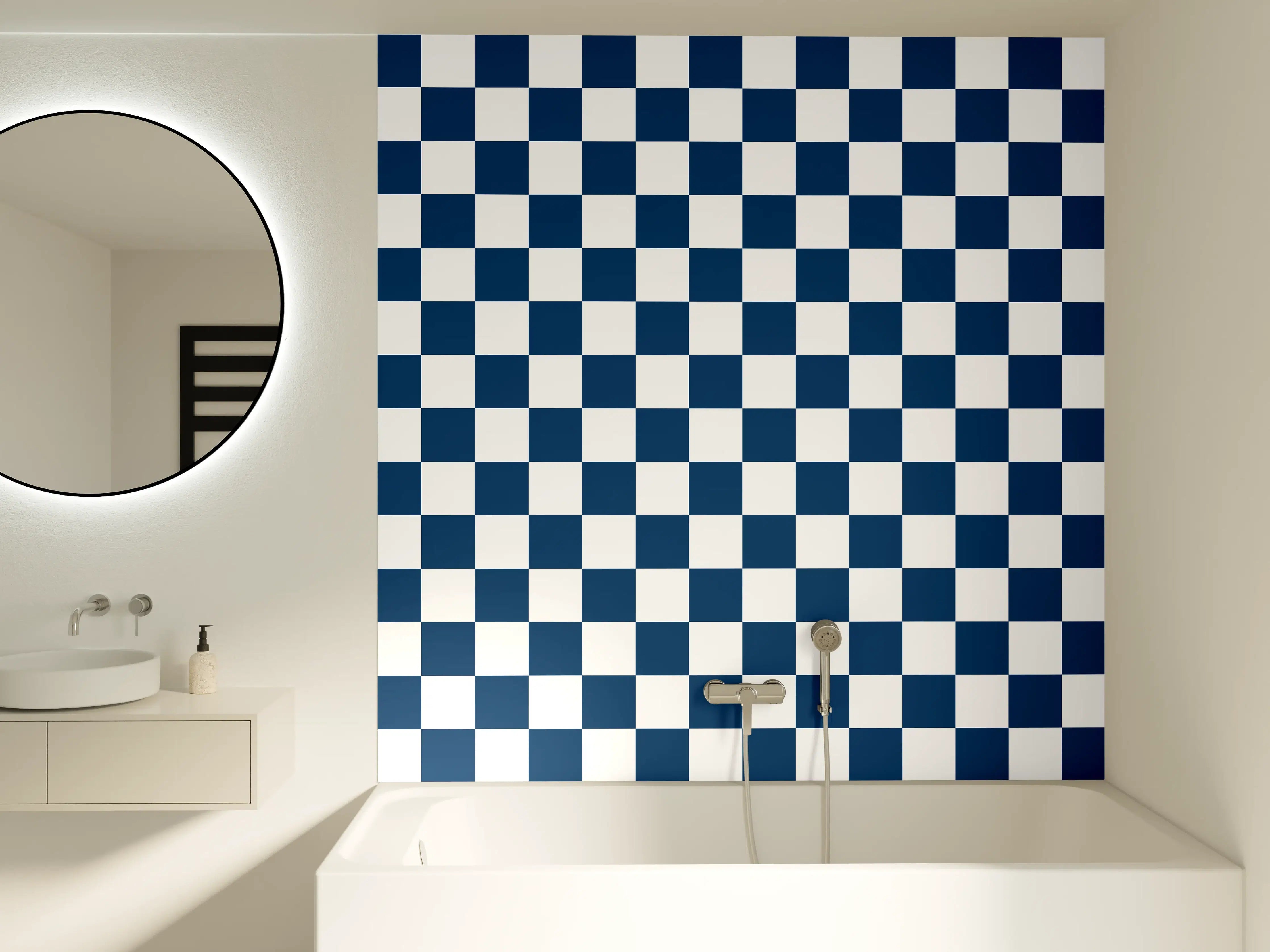 Badewannen-Rückwand - Blau-Weiße Karos Musterwand