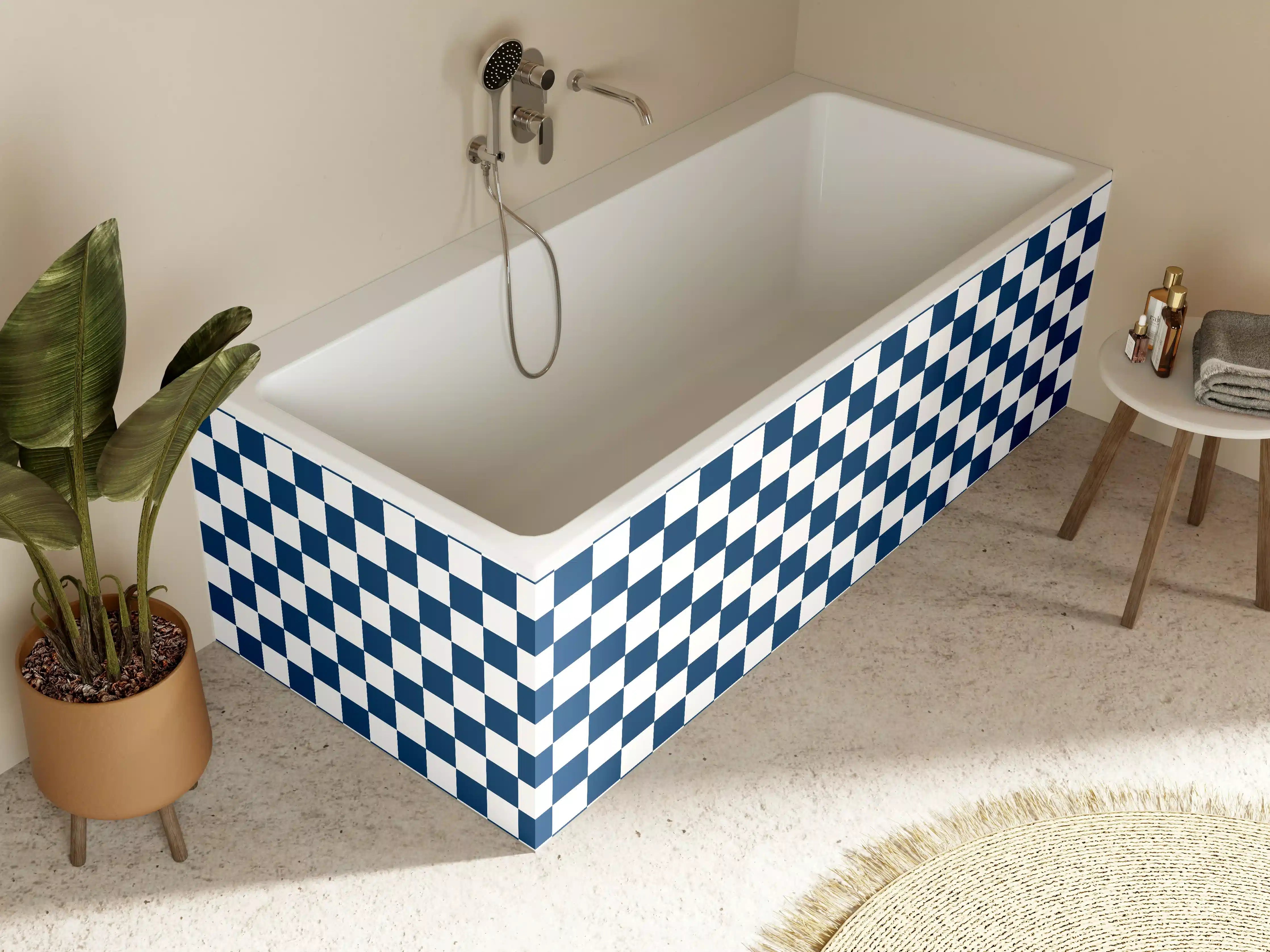 Badewannen-Rückwand - Blau-Weiße Karos Musterwand