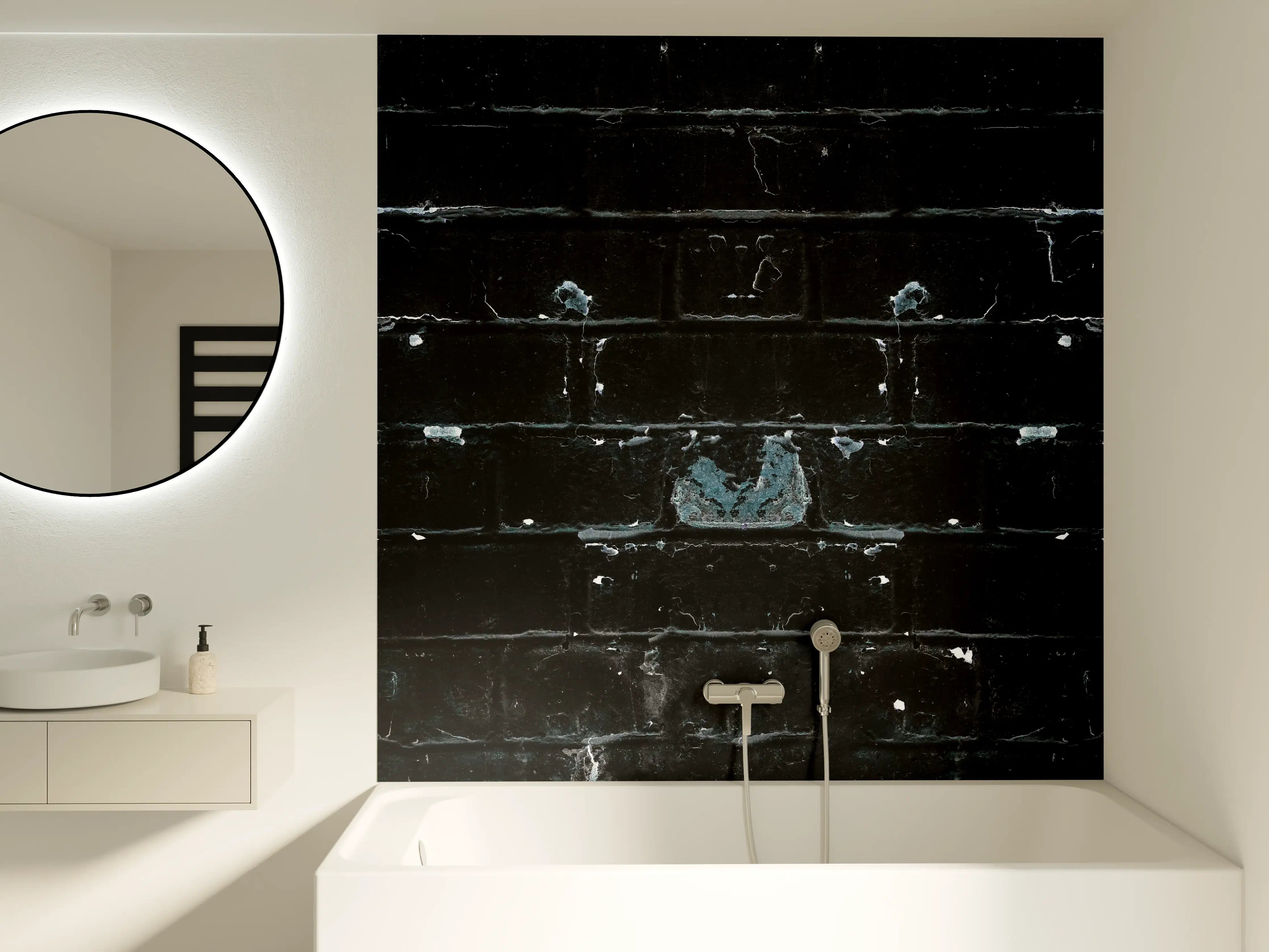 Badewannen-Rückwand - Blau schwarz beschädigte Ziegelwand