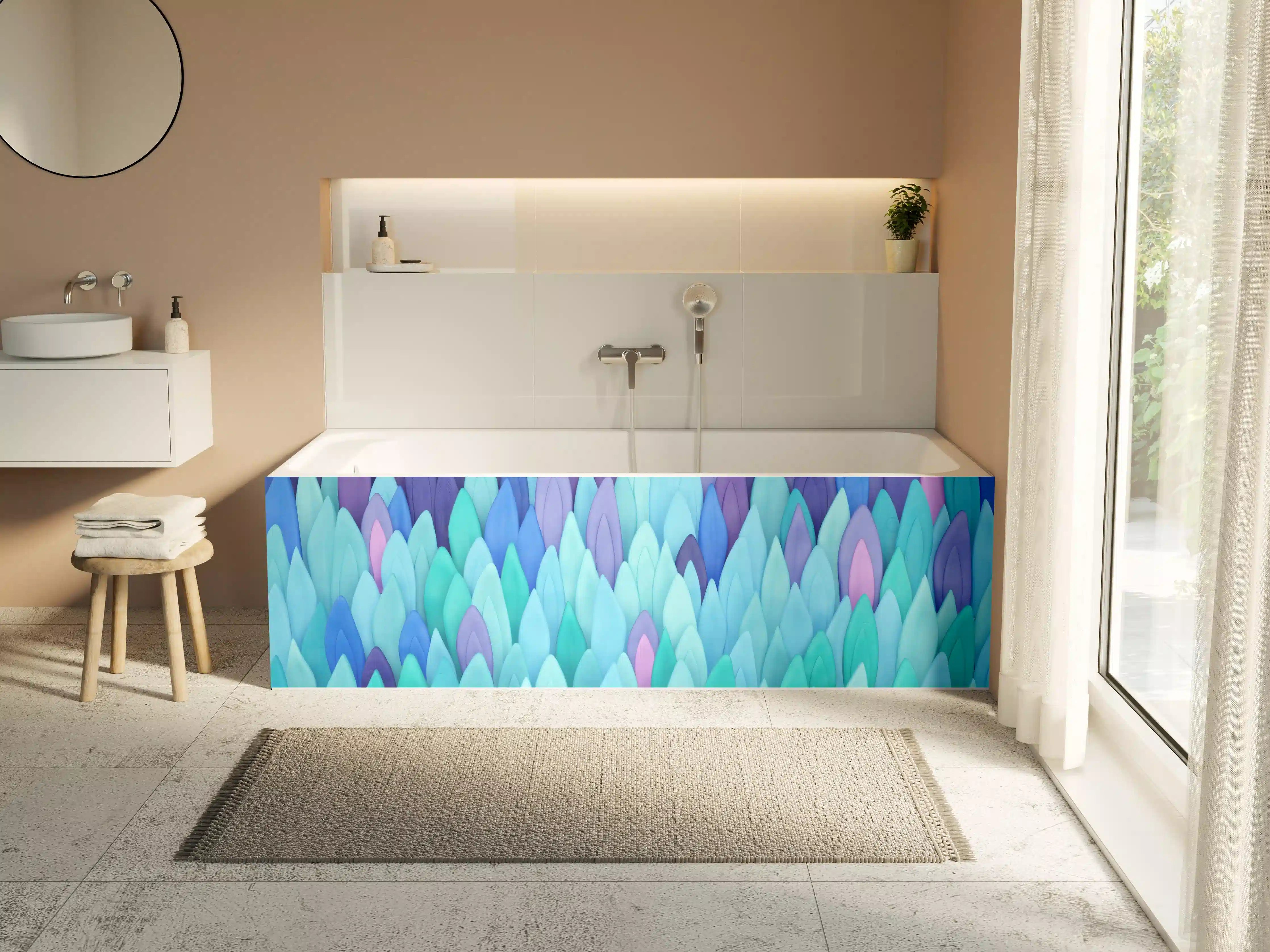 Badewannen-Rückwand - Blau-violette Blumenmuster-Vorlage