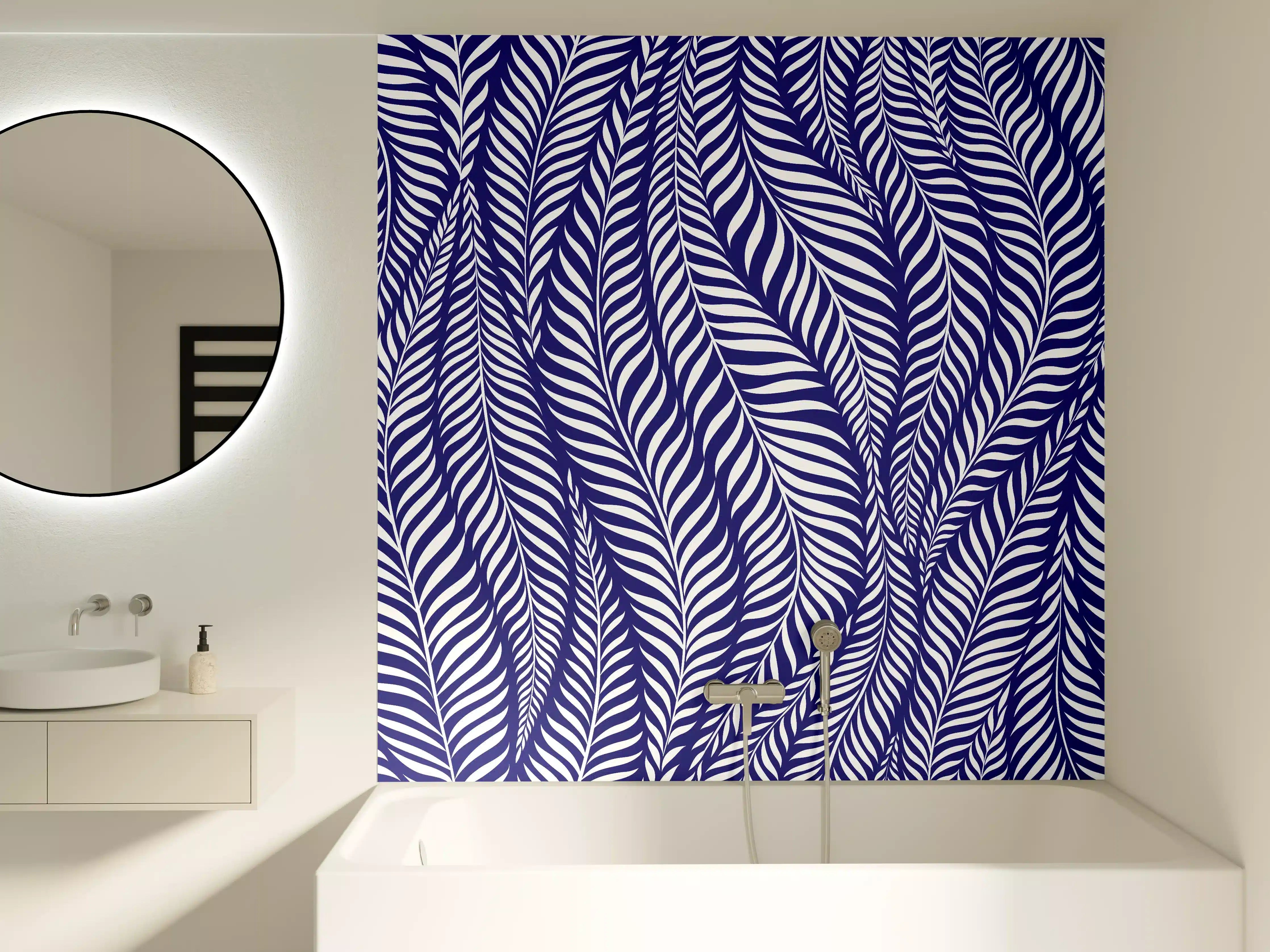 Badewannen-Rückwand - Blau-weiße Blattmuster-Textur