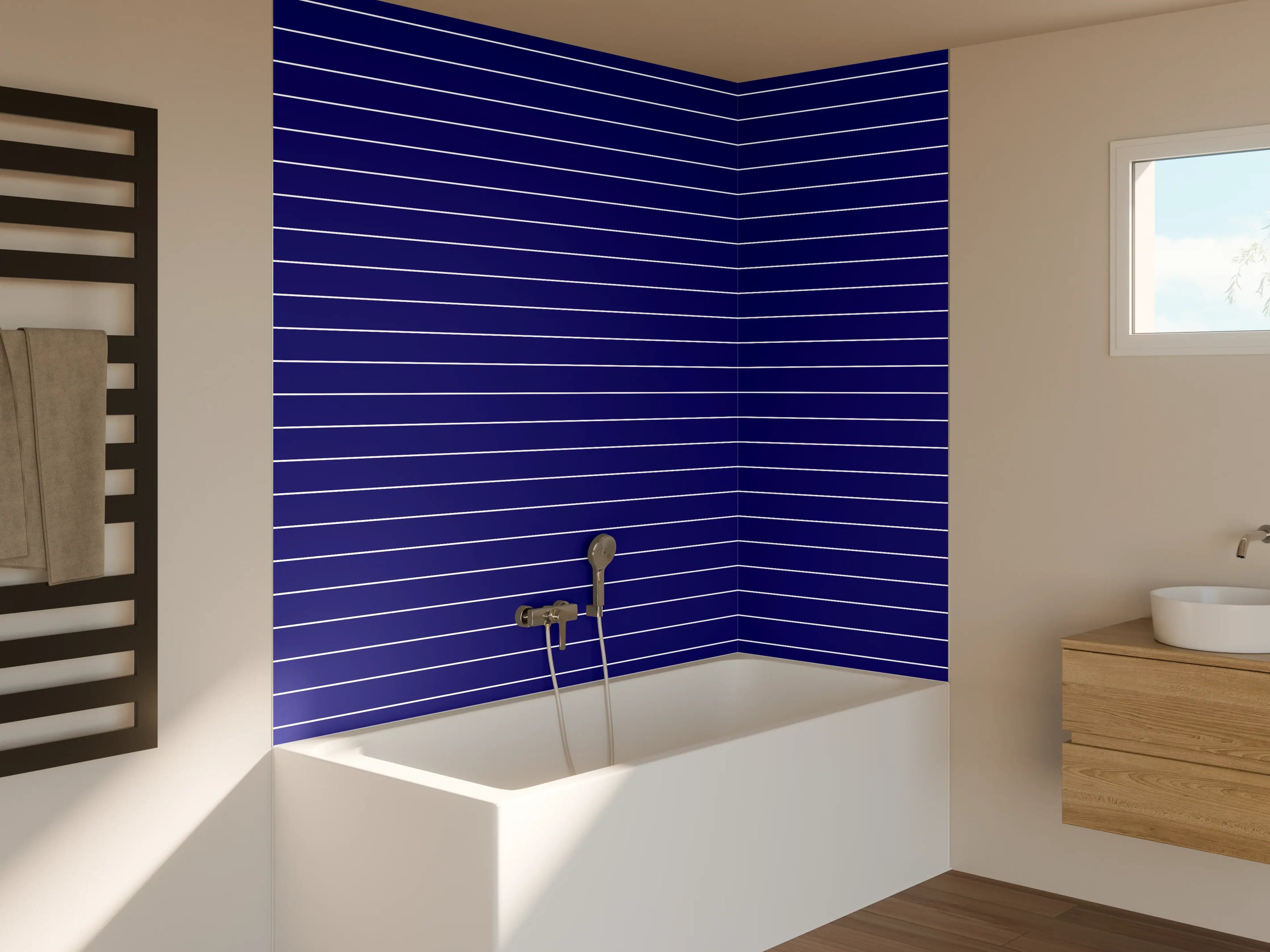 Badewannen-Rückwand - Blaue Linien im Muster