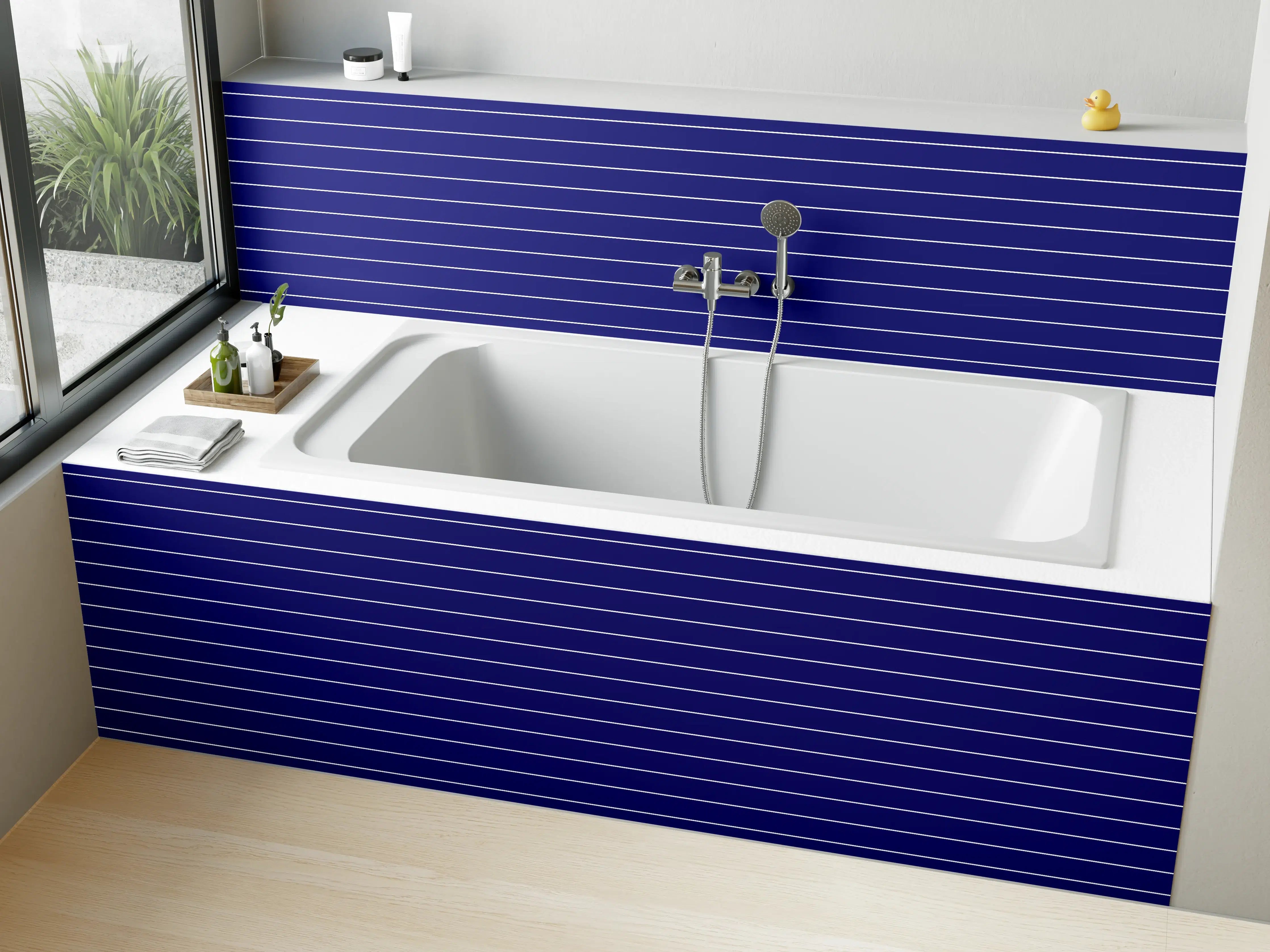 Badewannen-Rückwand - Blaue Linien im Muster