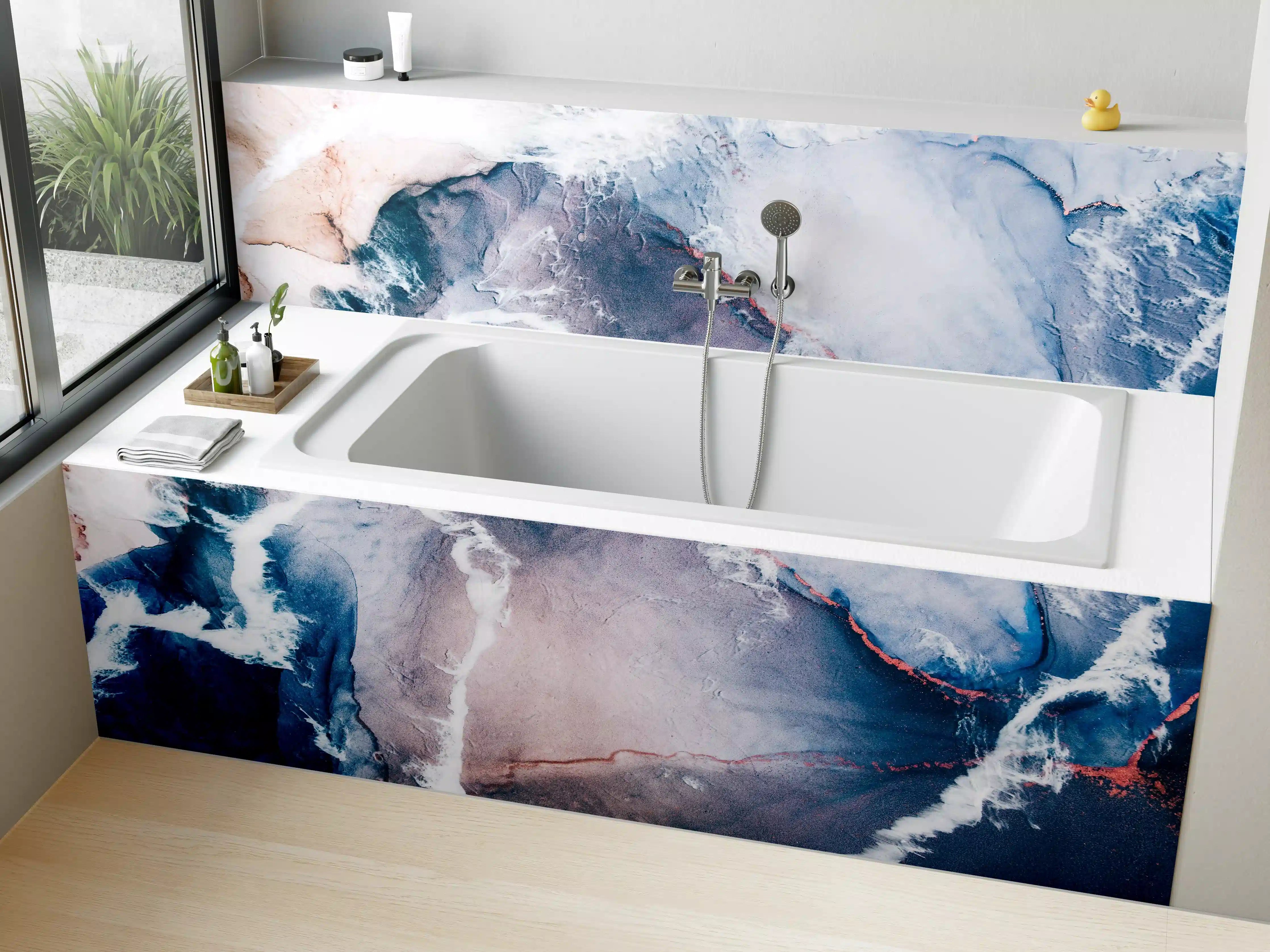 Badewannen-Rückwand - Blaue Marmorwasser Textur