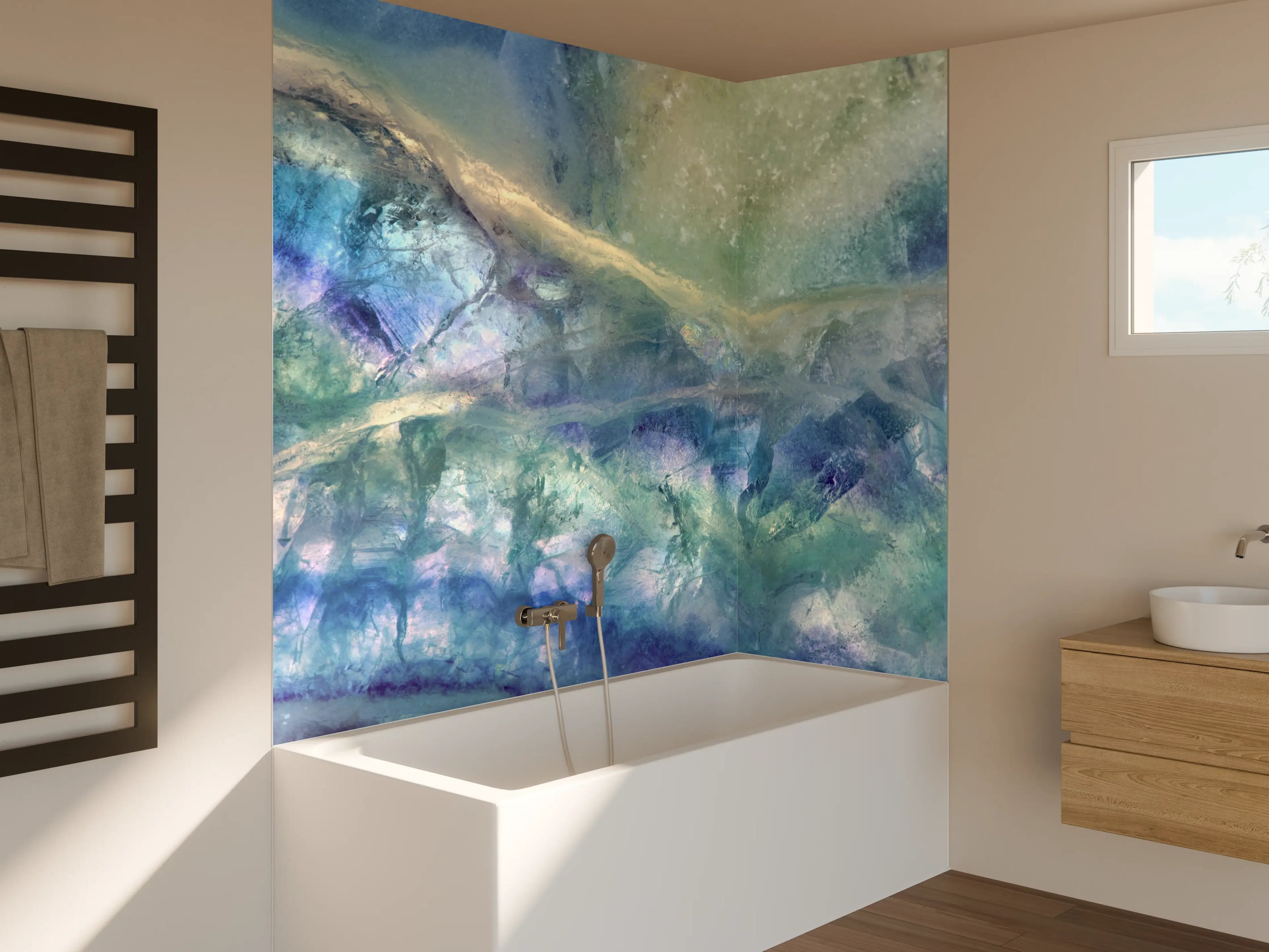 Badewannen-Rückwand - Blaue Meereswellen mit Reflexionen