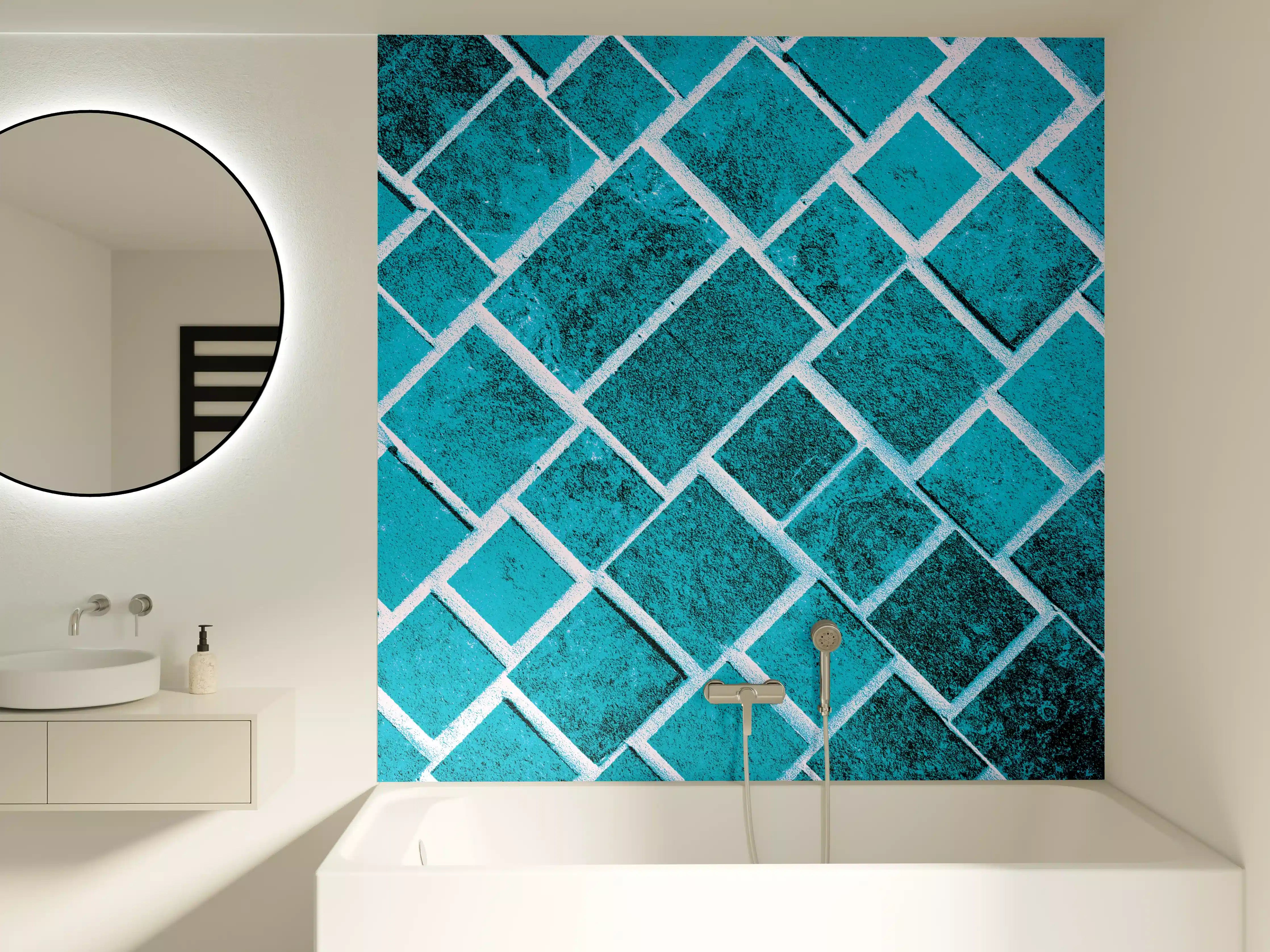 Badewannen-Rückwand - Blaue Mosaikfliesen mit Glasur-Effekt