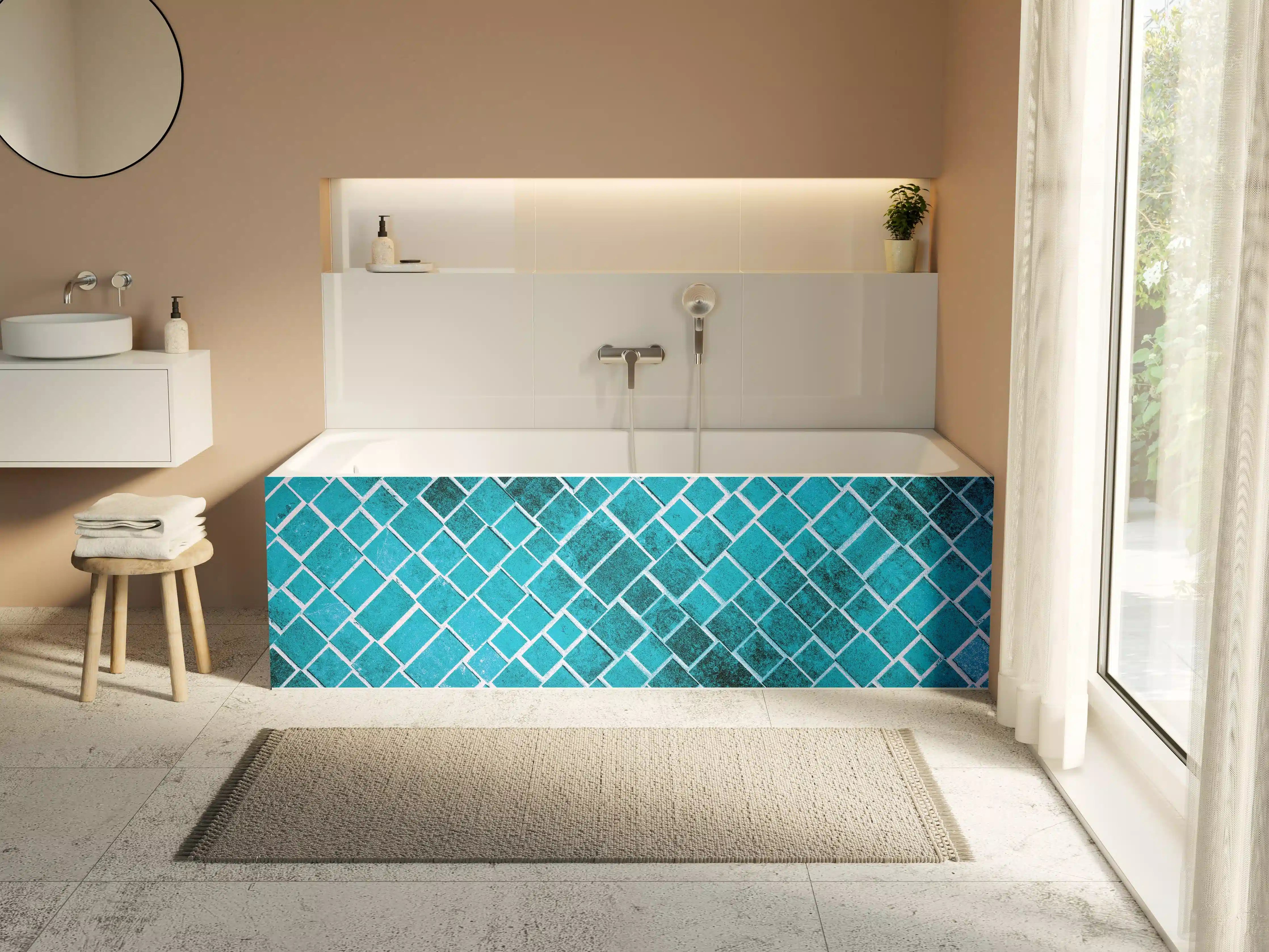 Badewannen-Rückwand - Blaue Mosaikfliesen mit Glasur-Effekt