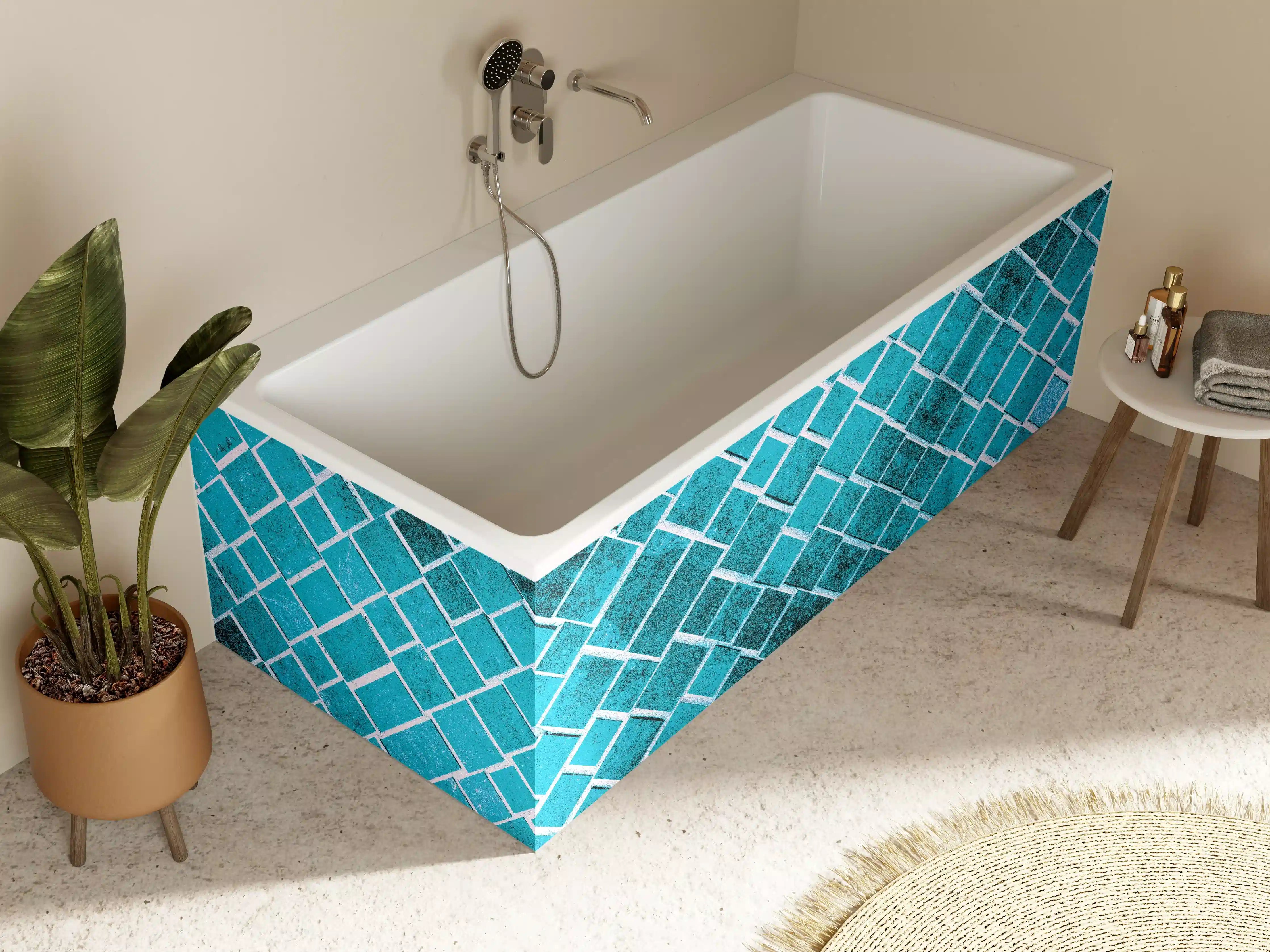 Badewannen-Rückwand - Blaue Mosaikfliesen mit Glasur-Effekt