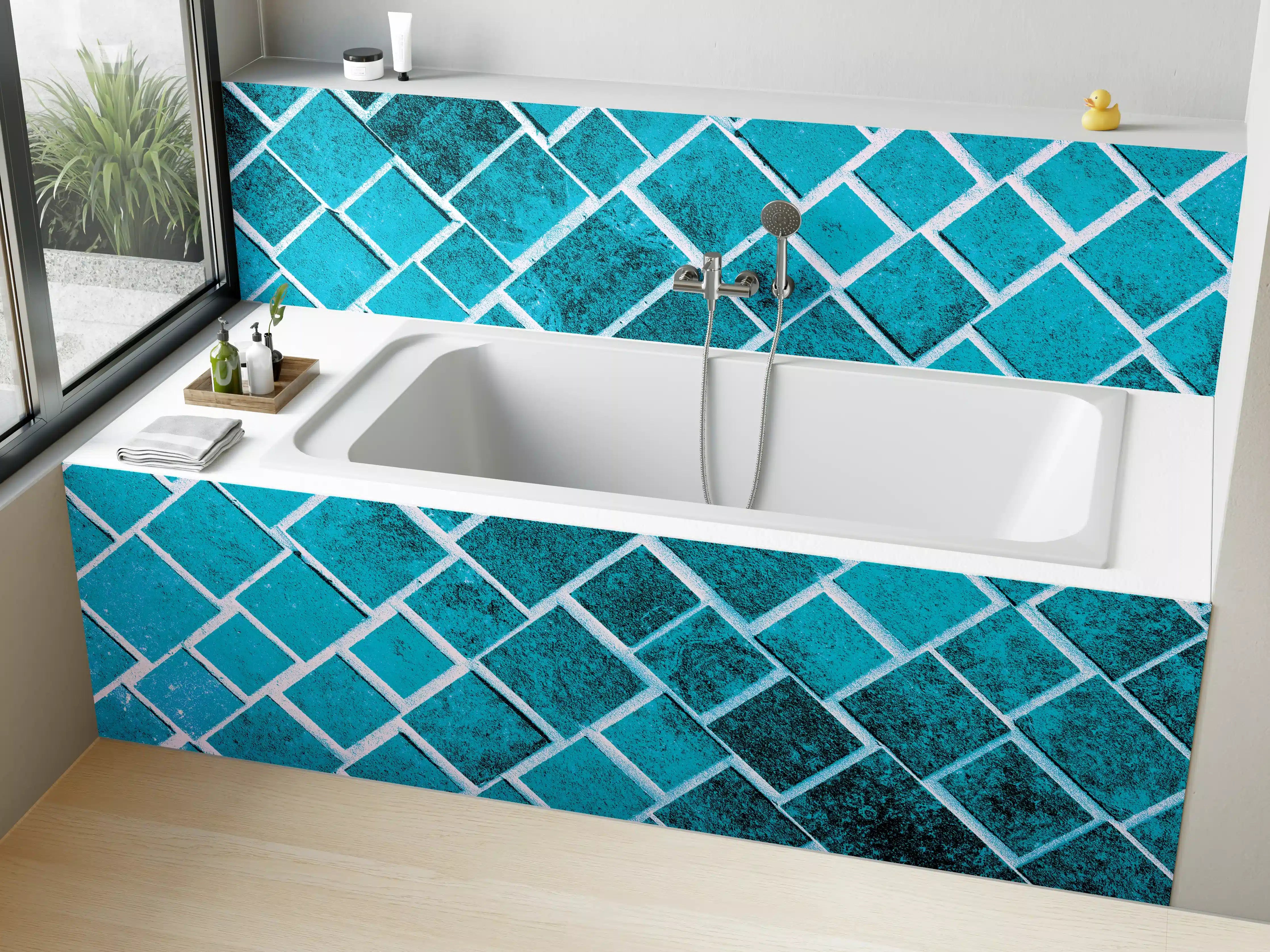 Badewannen-Rückwand - Blaue Mosaikfliesen mit Glasur-Effekt