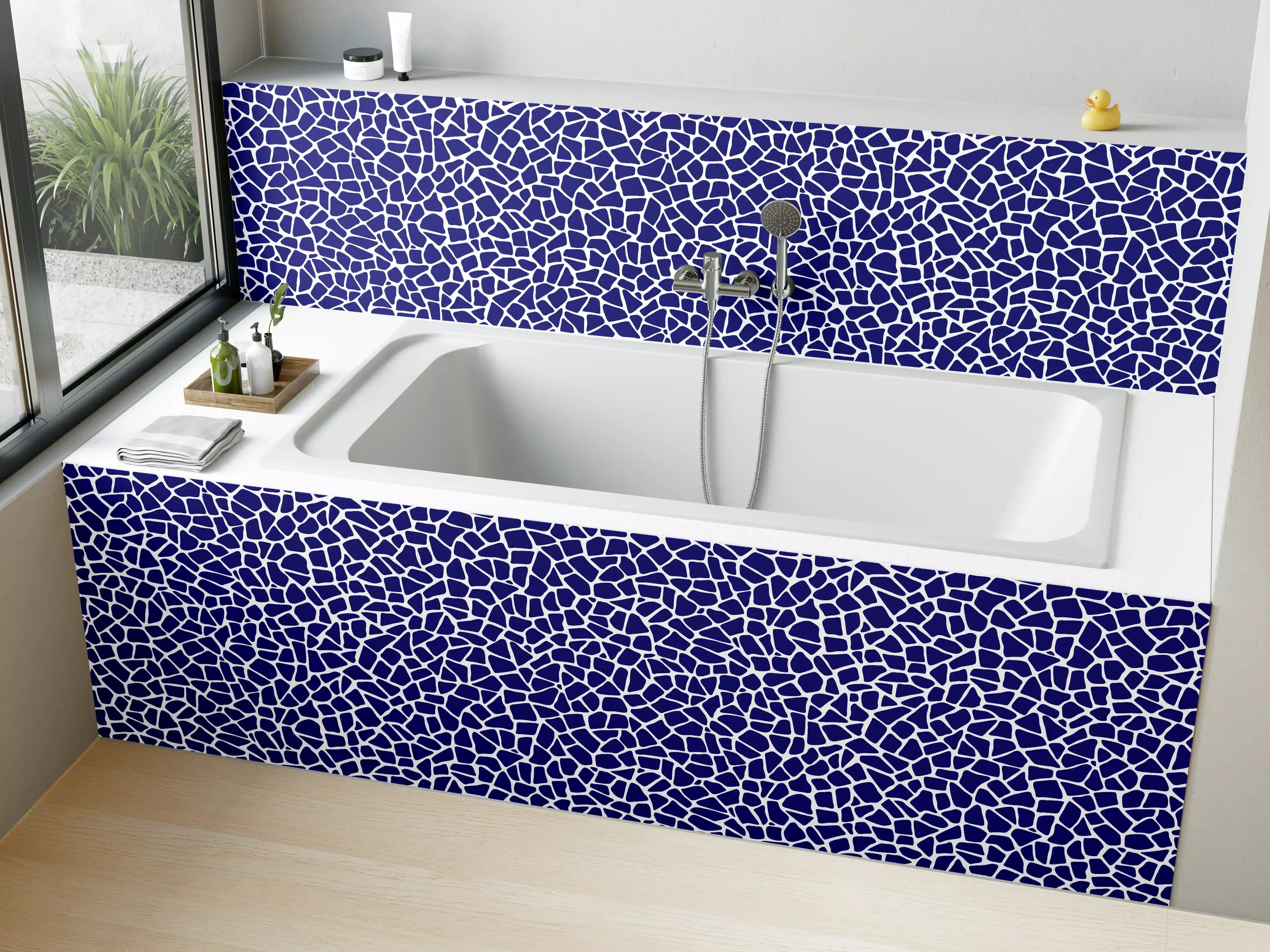 Badewannen-Rückwand - Blaue Mosaikstruktur mit feinen Konturen