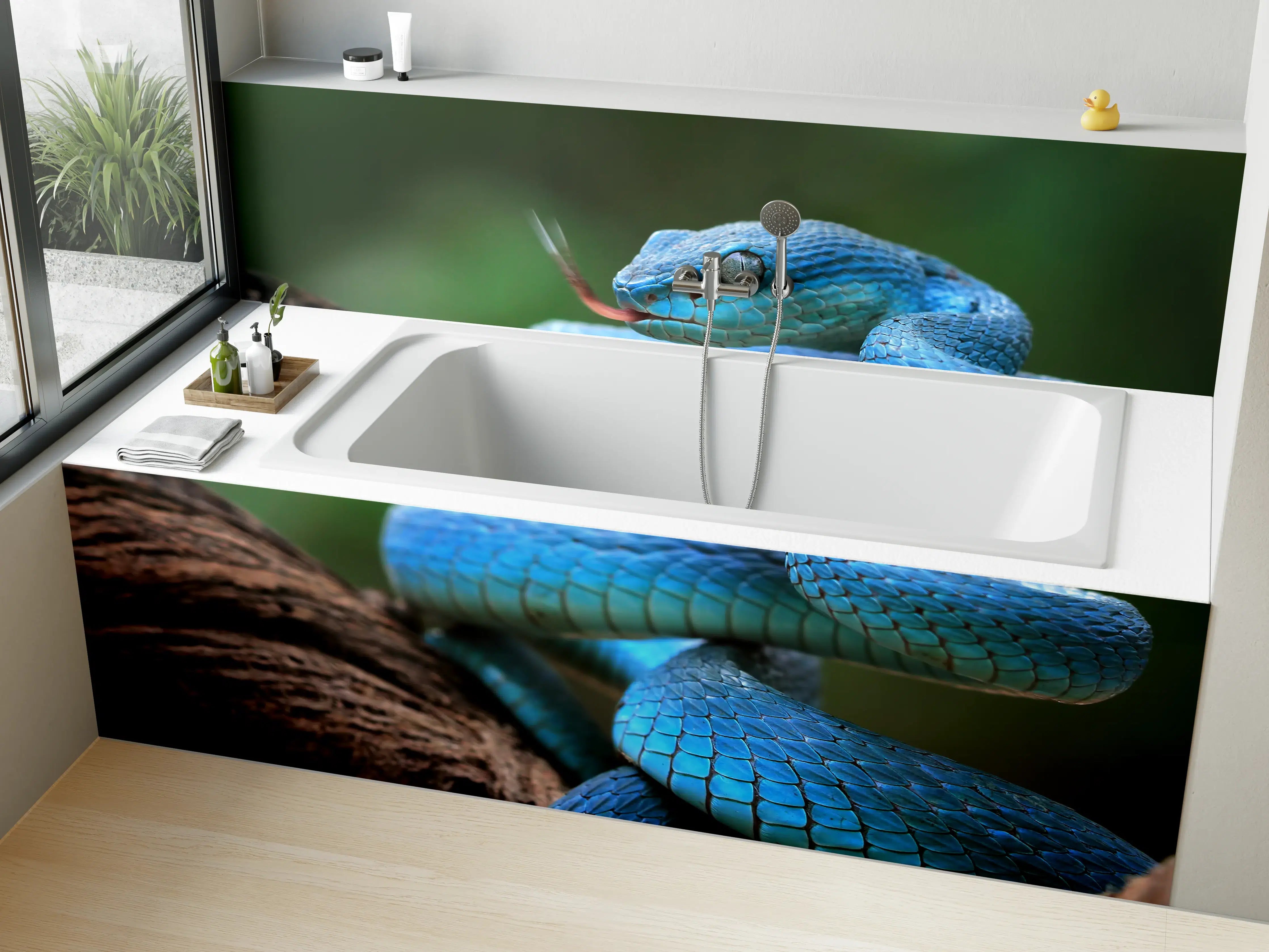 Badewannen-Rückwand - Blaue Viper Nahaufnahme