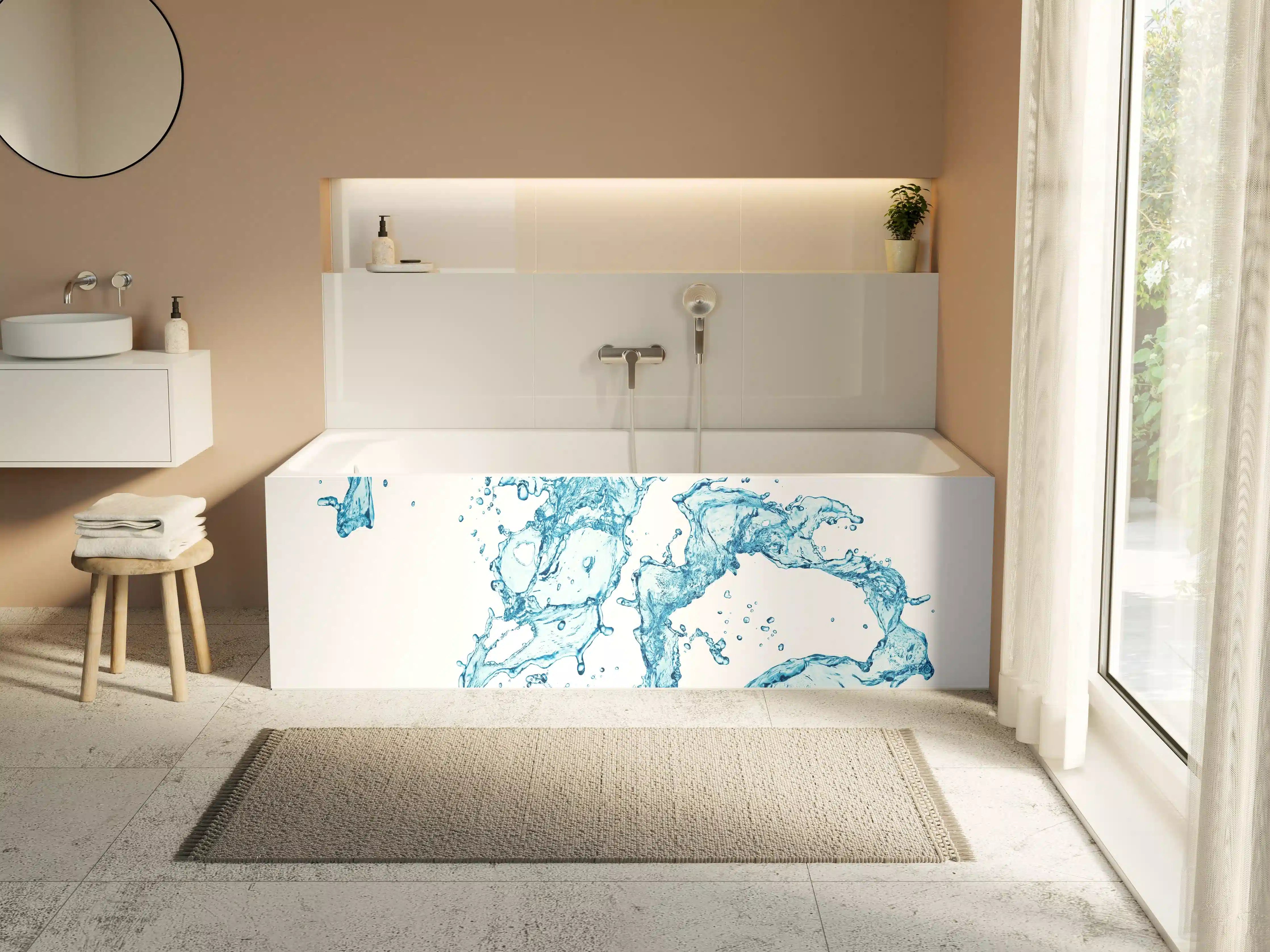Badewannen-Rückwand - Blaue Wasser Spritzer weißer Hintergrund