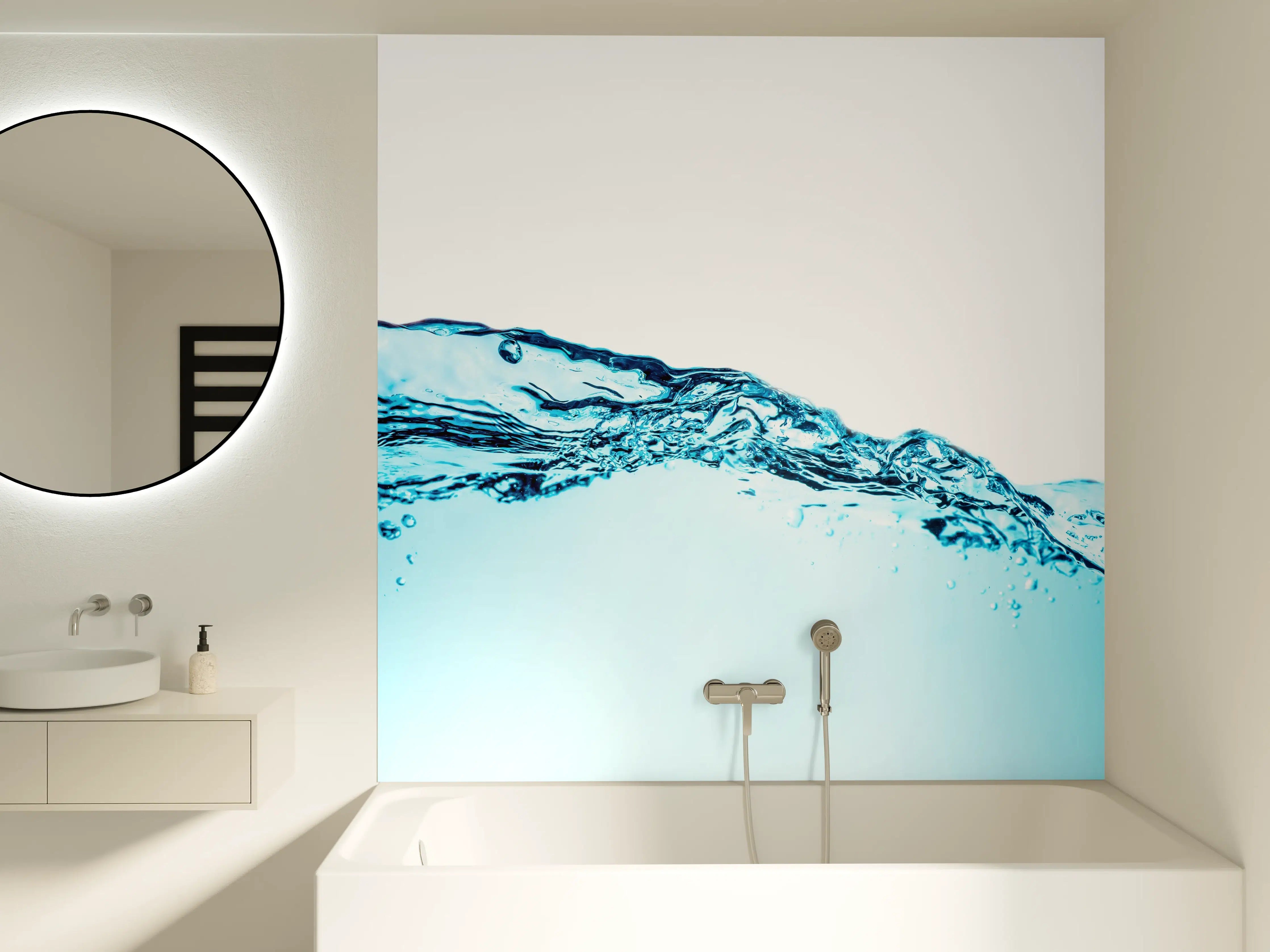 Badewannen-Rückwand - Blaue Wasserwelle mit Bläschen