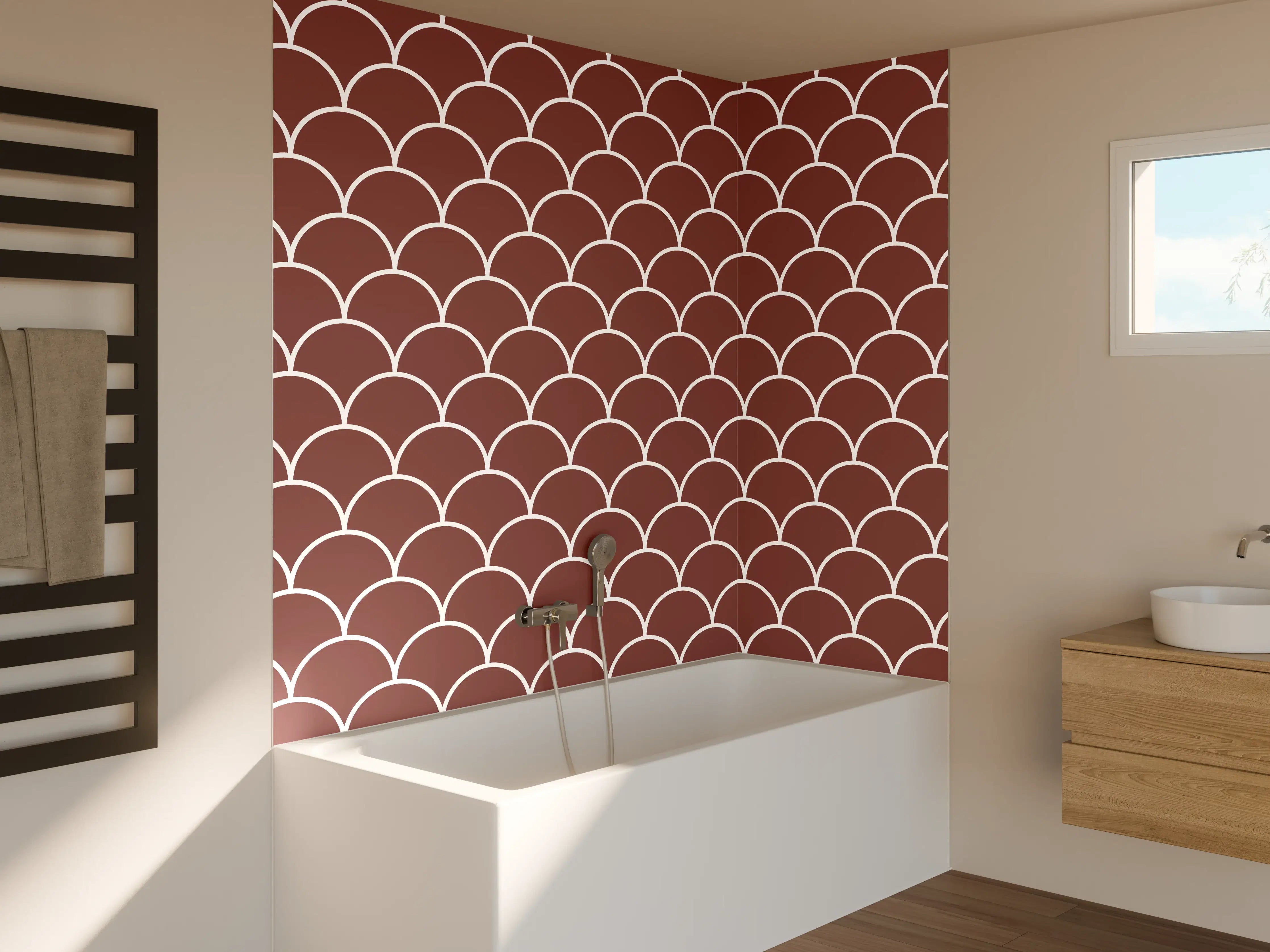 Badewannen-Rückwand - Blaue Wellen im Sonnenuntergang