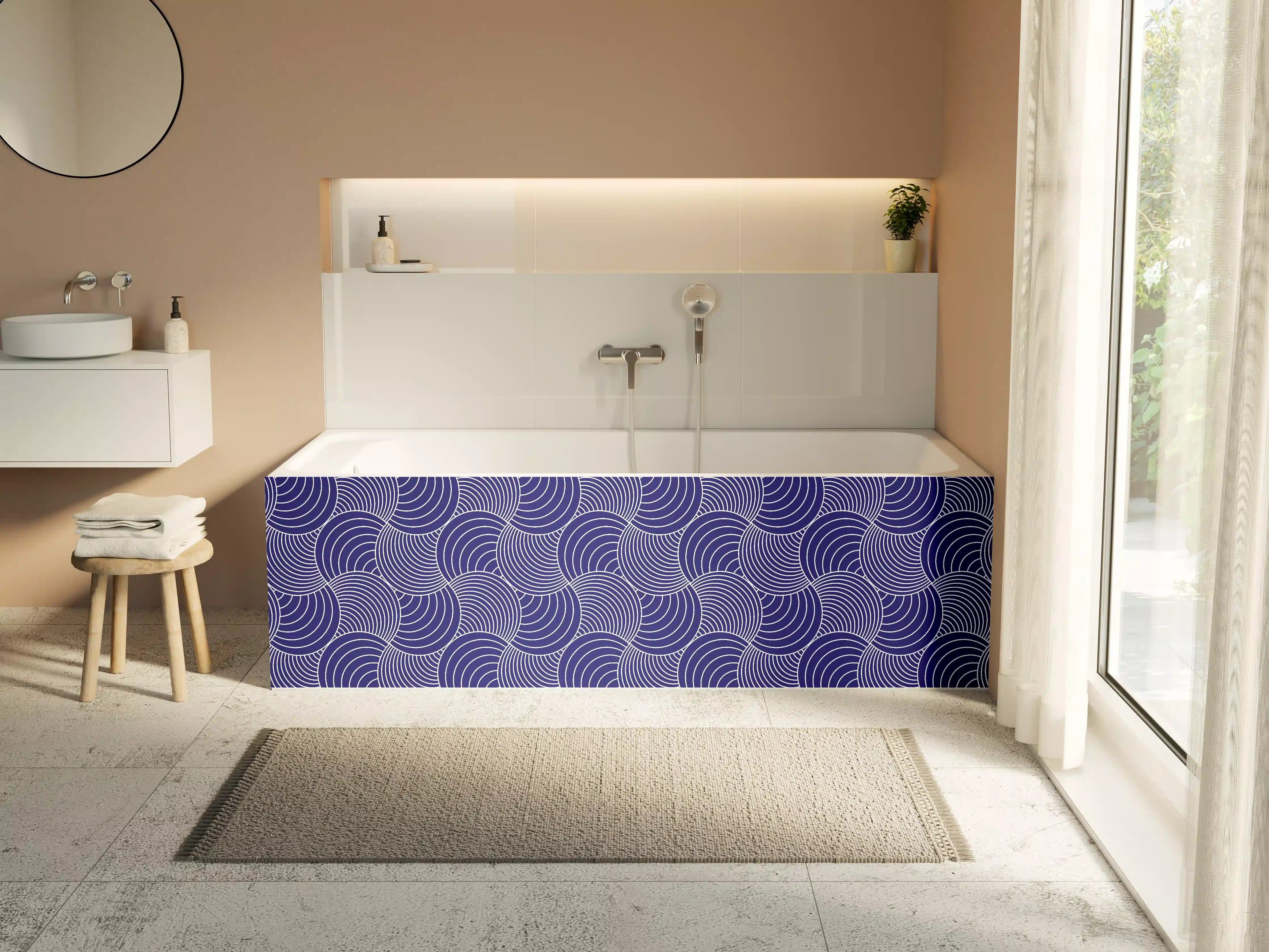 Badewannen-Rückwand - Blaue Wellenmuster mit welliger Struktur
