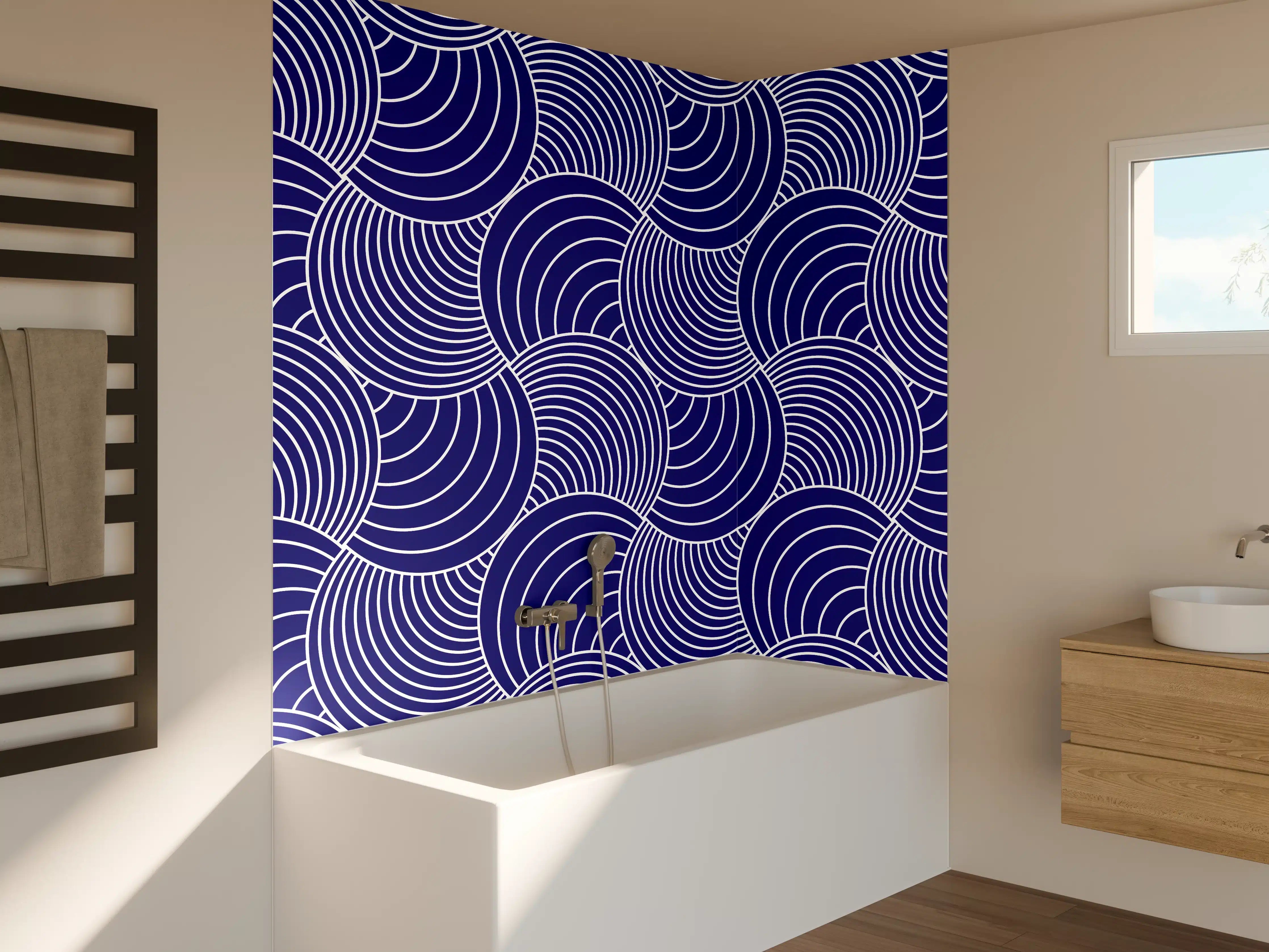 Badewannen-Rückwand - Blaue Wellenmuster mit welliger Struktur