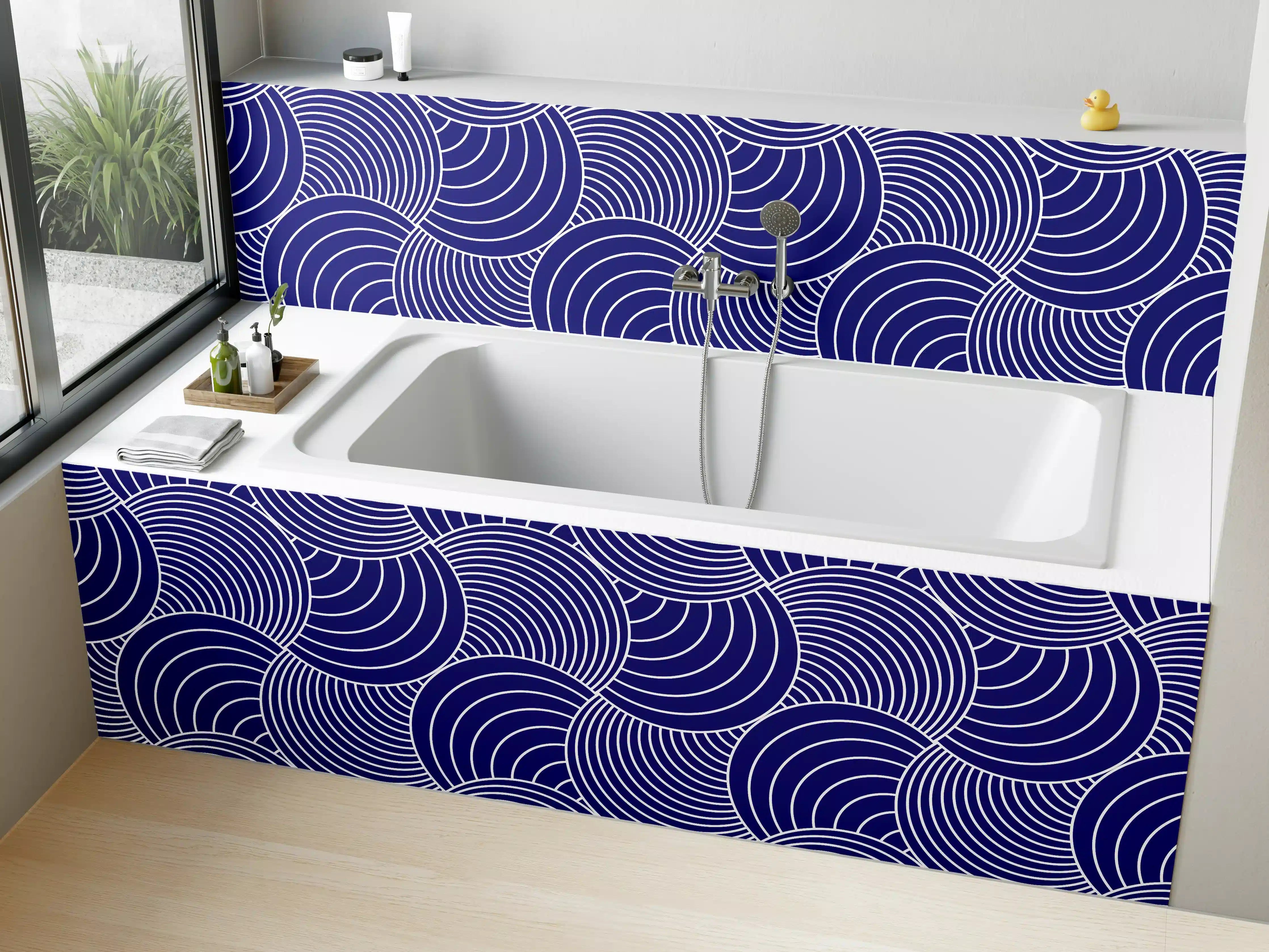 Badewannen-Rückwand - Blaue Wellenmuster mit welliger Struktur