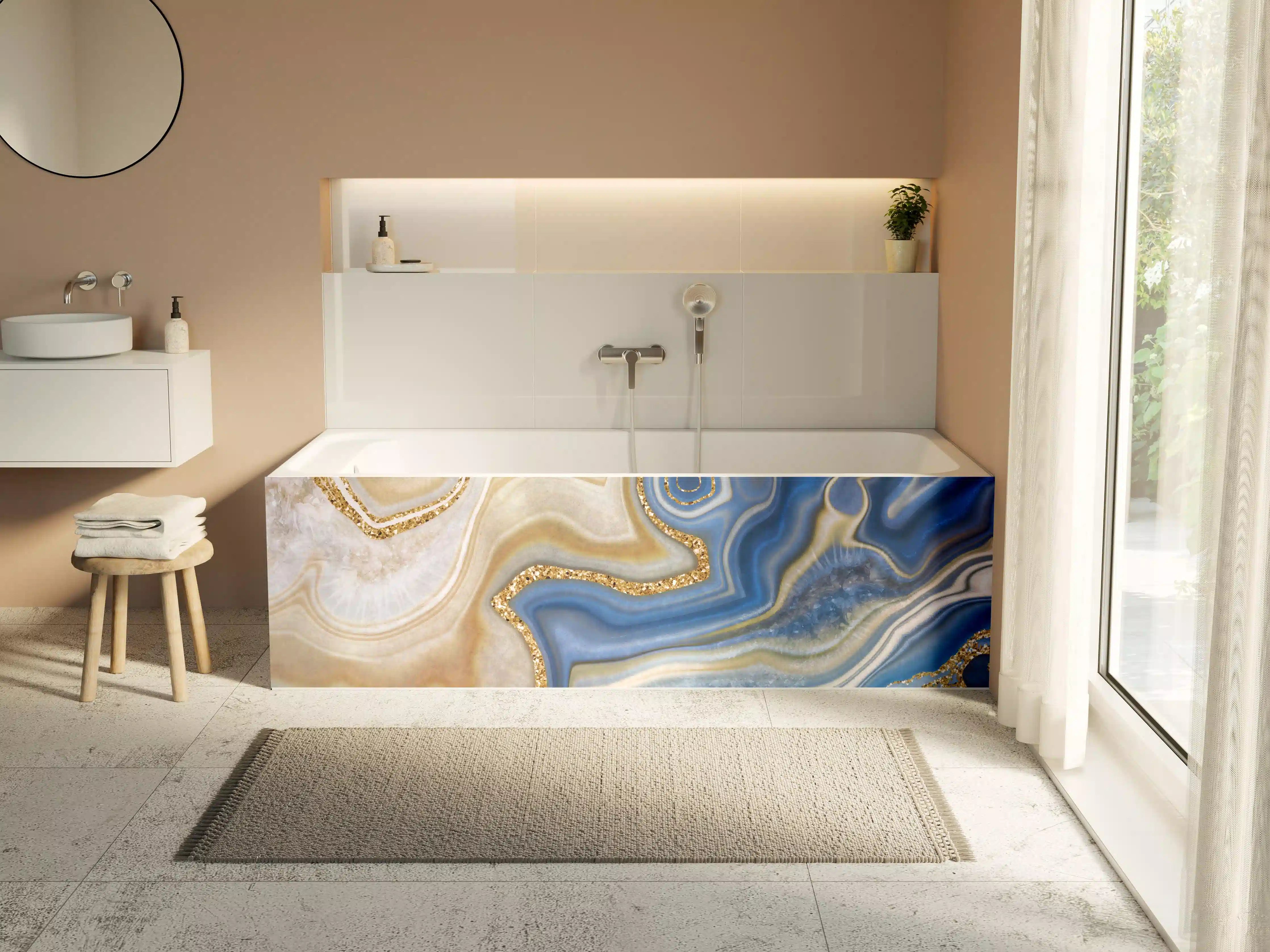 Badewannen-Rückwand - Blaue und goldene Marmor-Textur