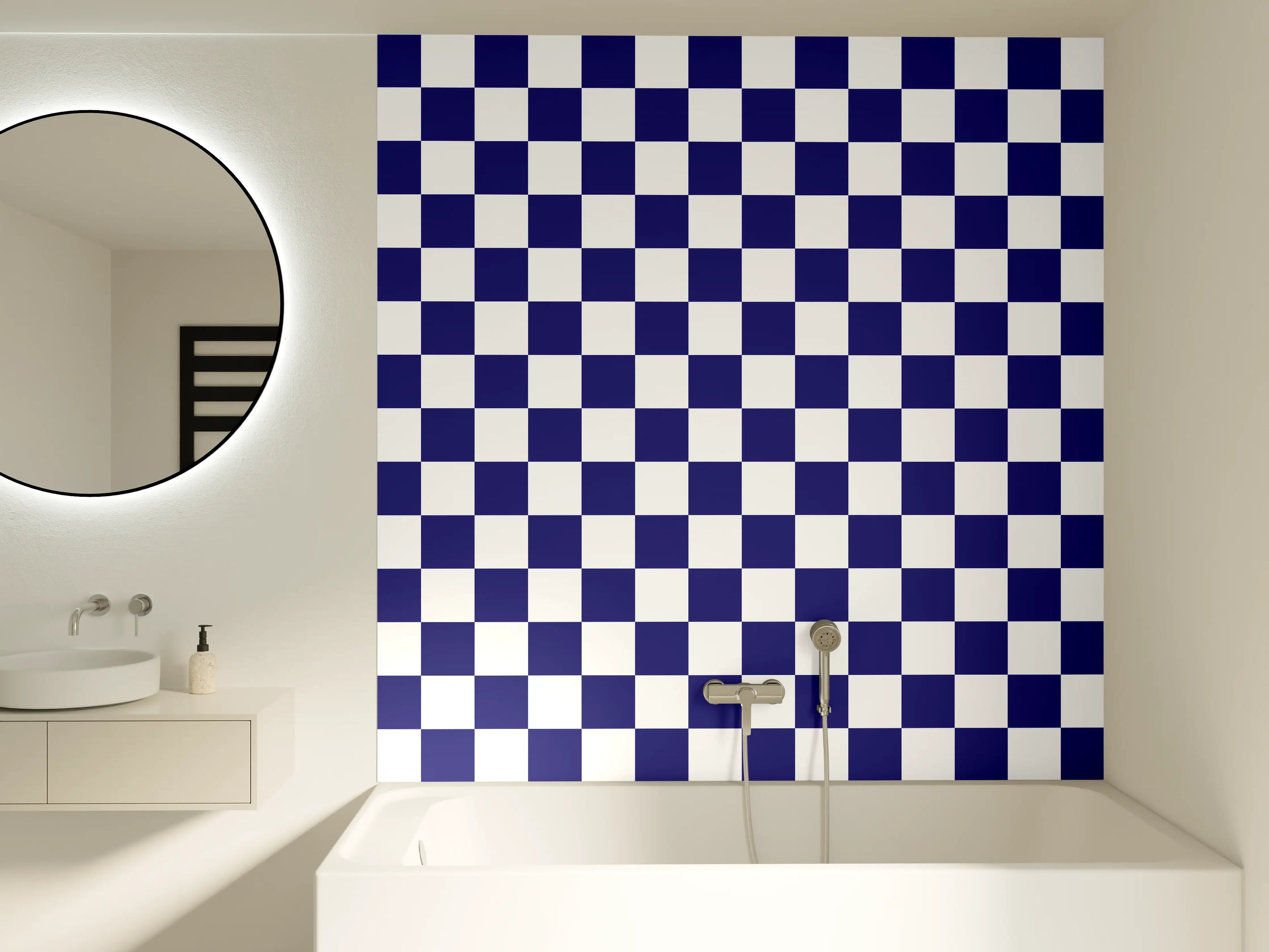 Badewannen-Rückwand - Blaue und weiße Karomuster-Tapete