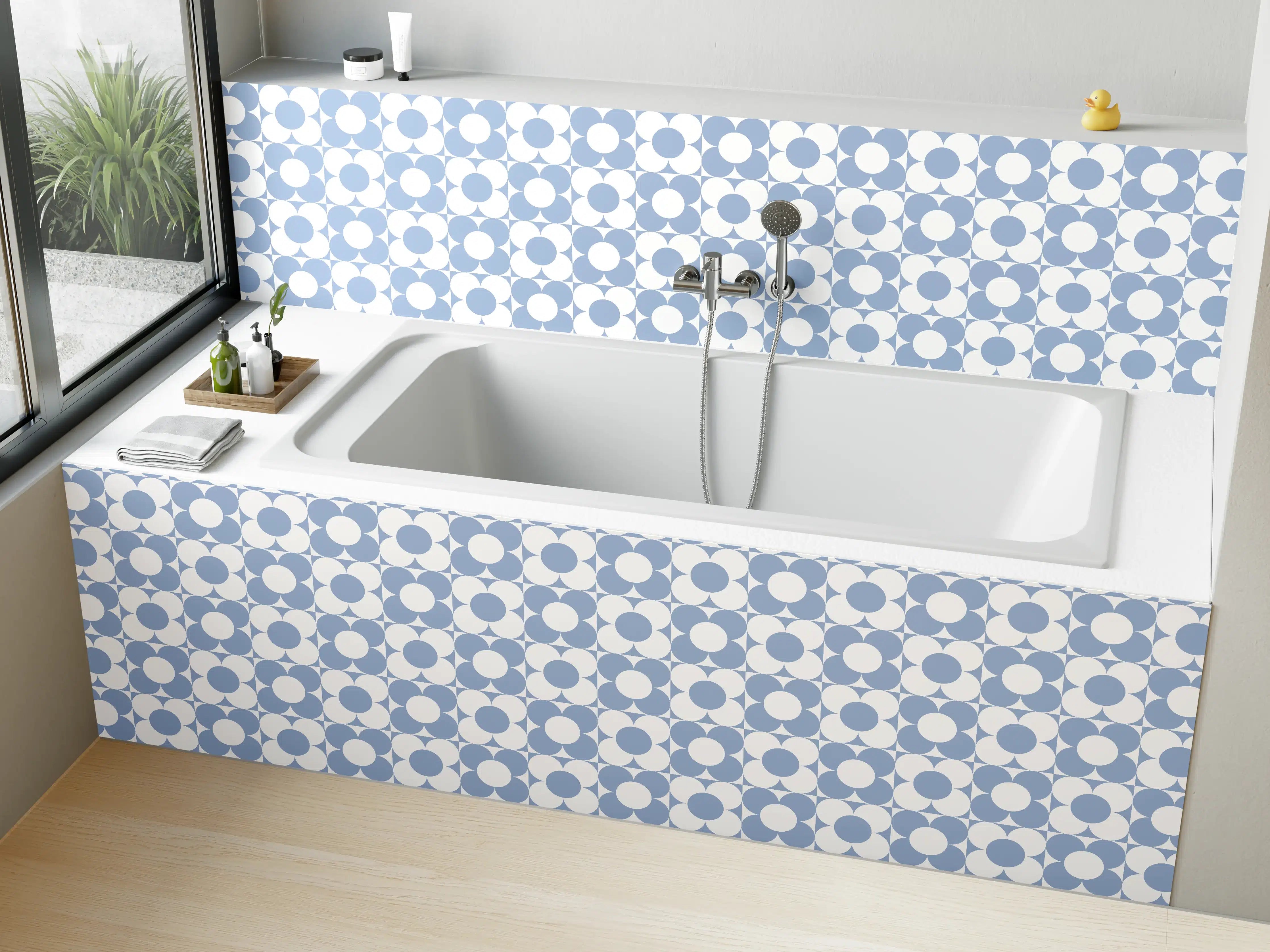 Badewannen-Rückwand - Blaue und weiße geometrische Muster-Textur