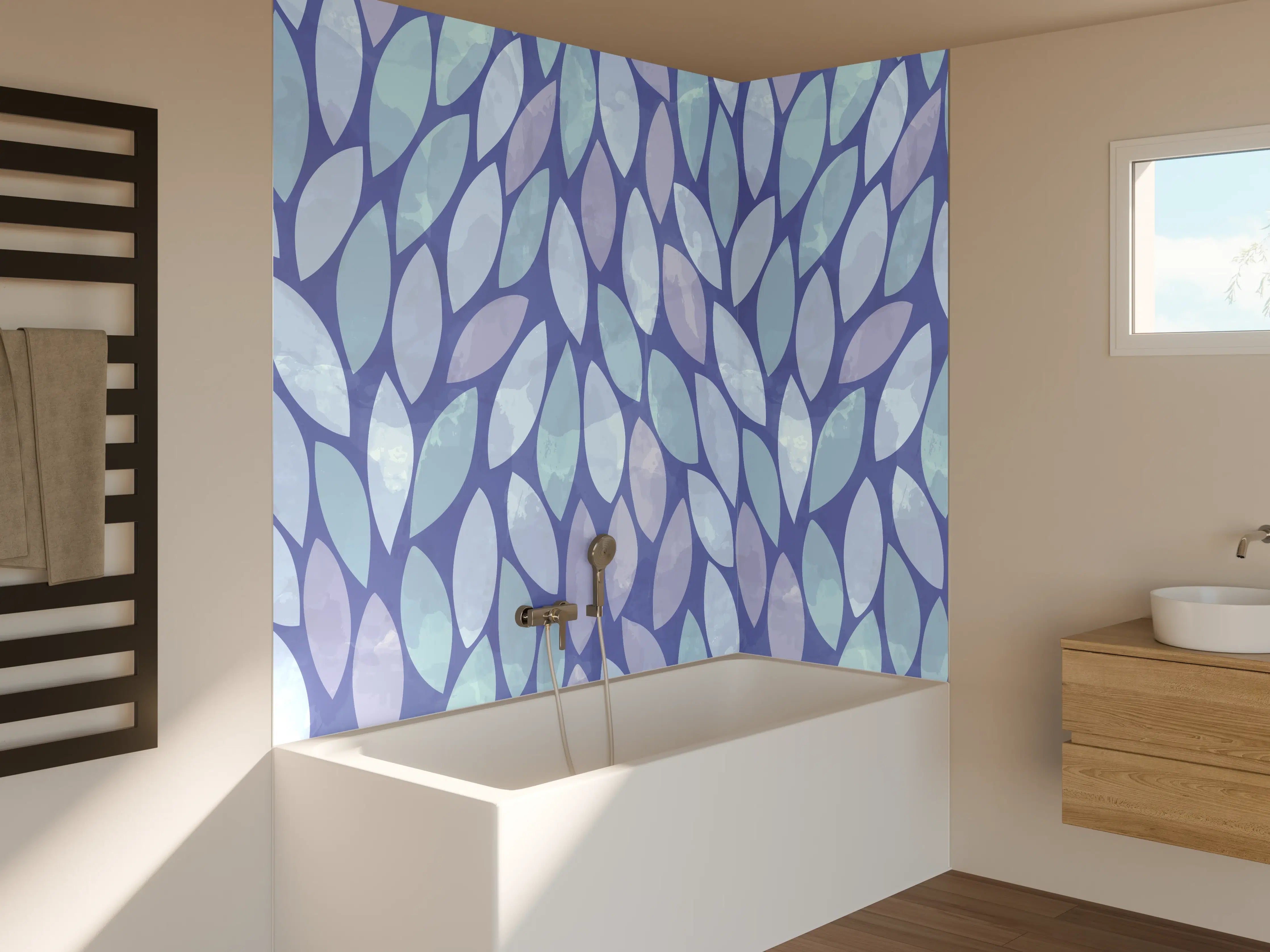 Badewannen-Rückwand - Blauer Mosaik-Teppich mit Pastelltönen