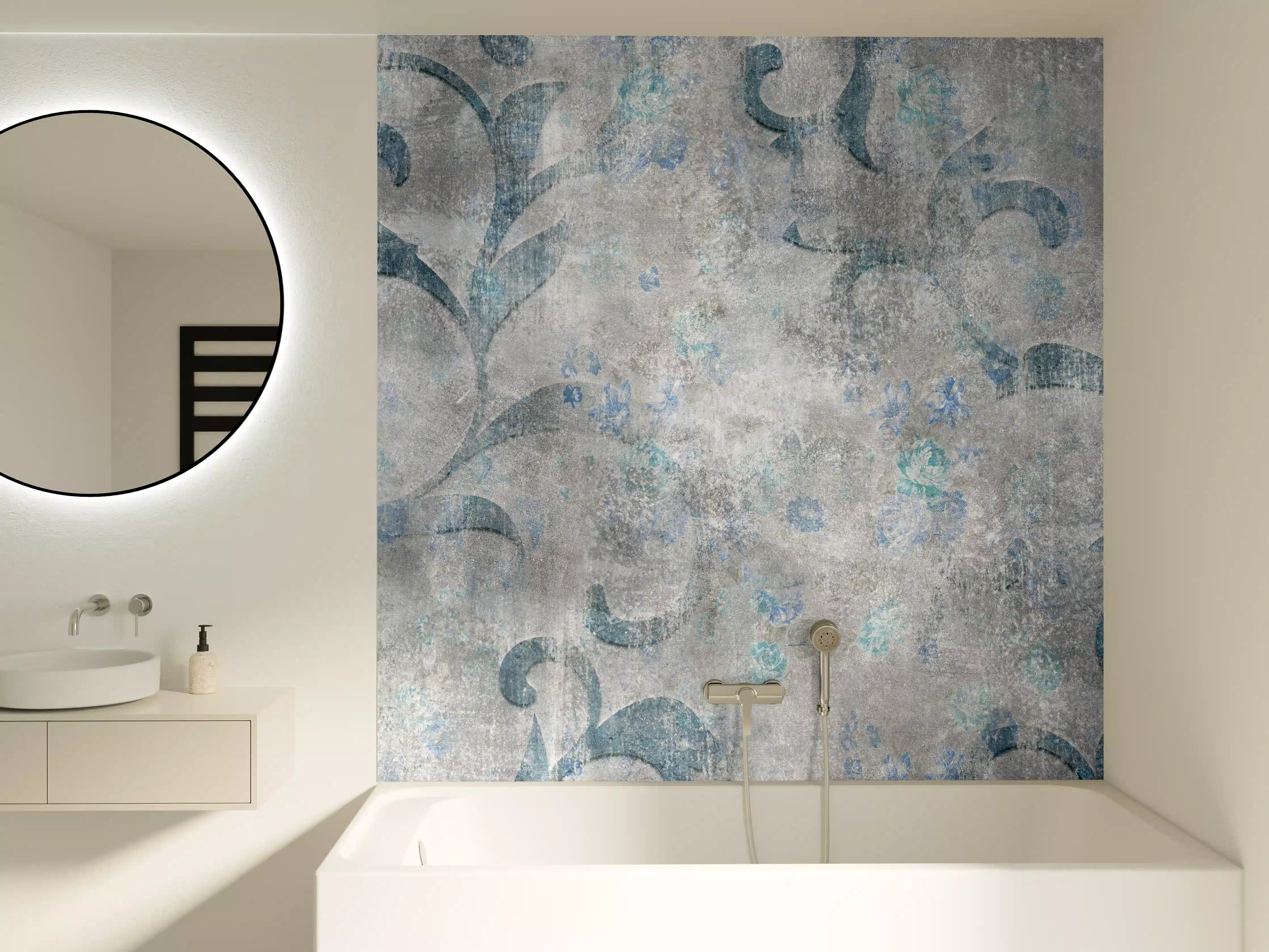 Badewannen-Rückwand - Blaues Blätter Muster - Zement