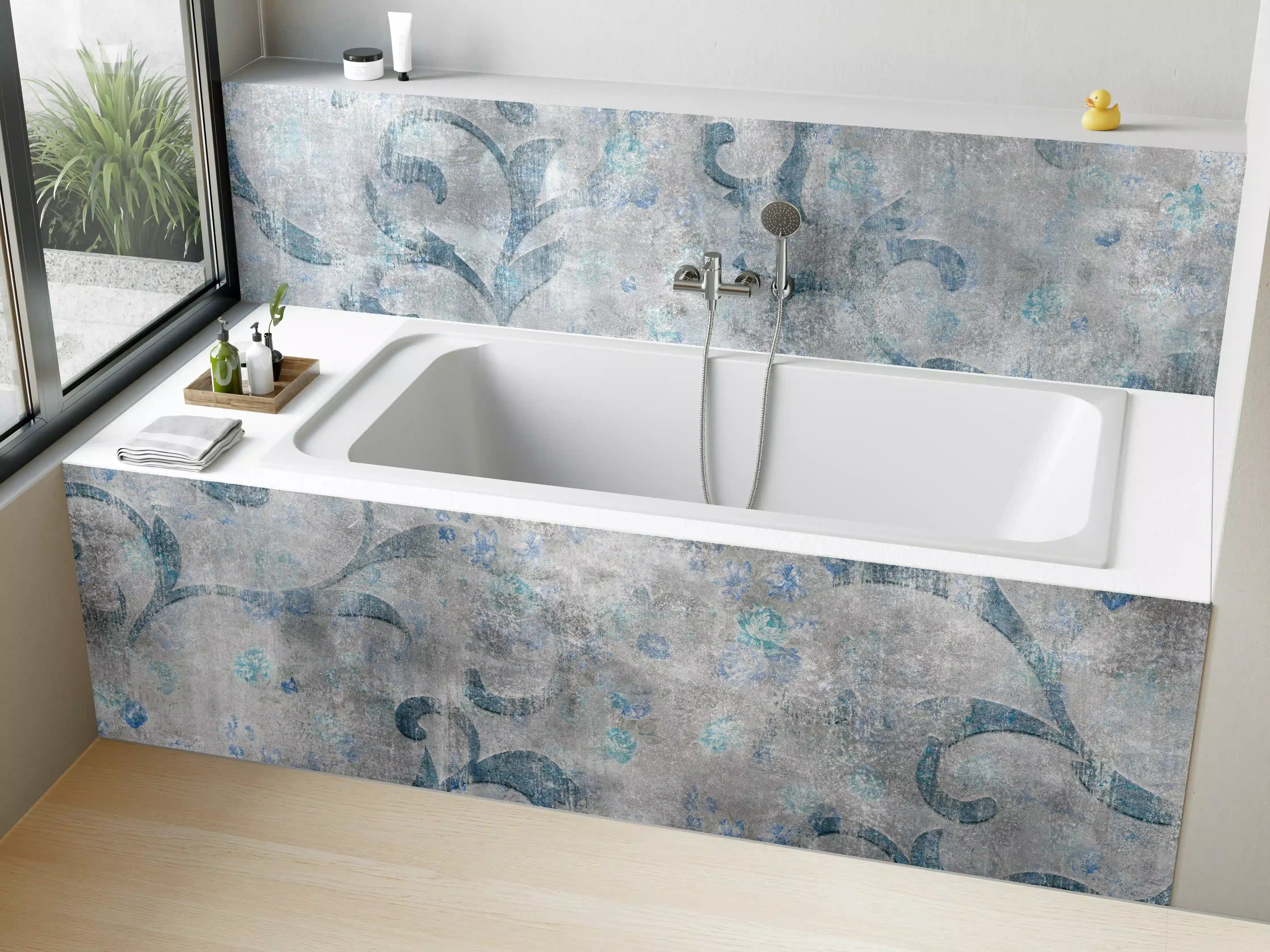 Badewannen-Rückwand - Blaues Blätter Muster - Zement