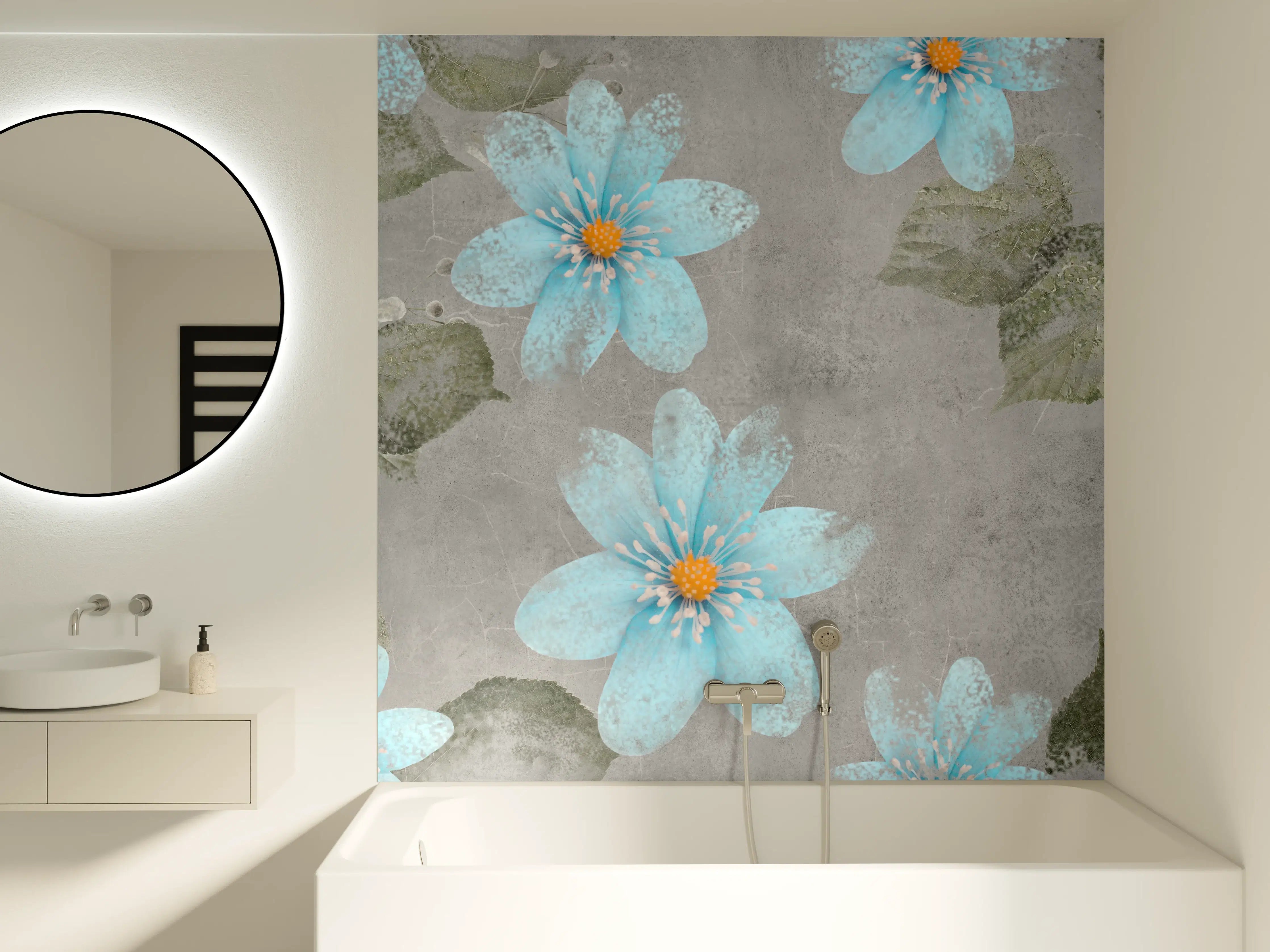 Badewannen-Rückwand - Blaues Blumenmuster - Zeichnung