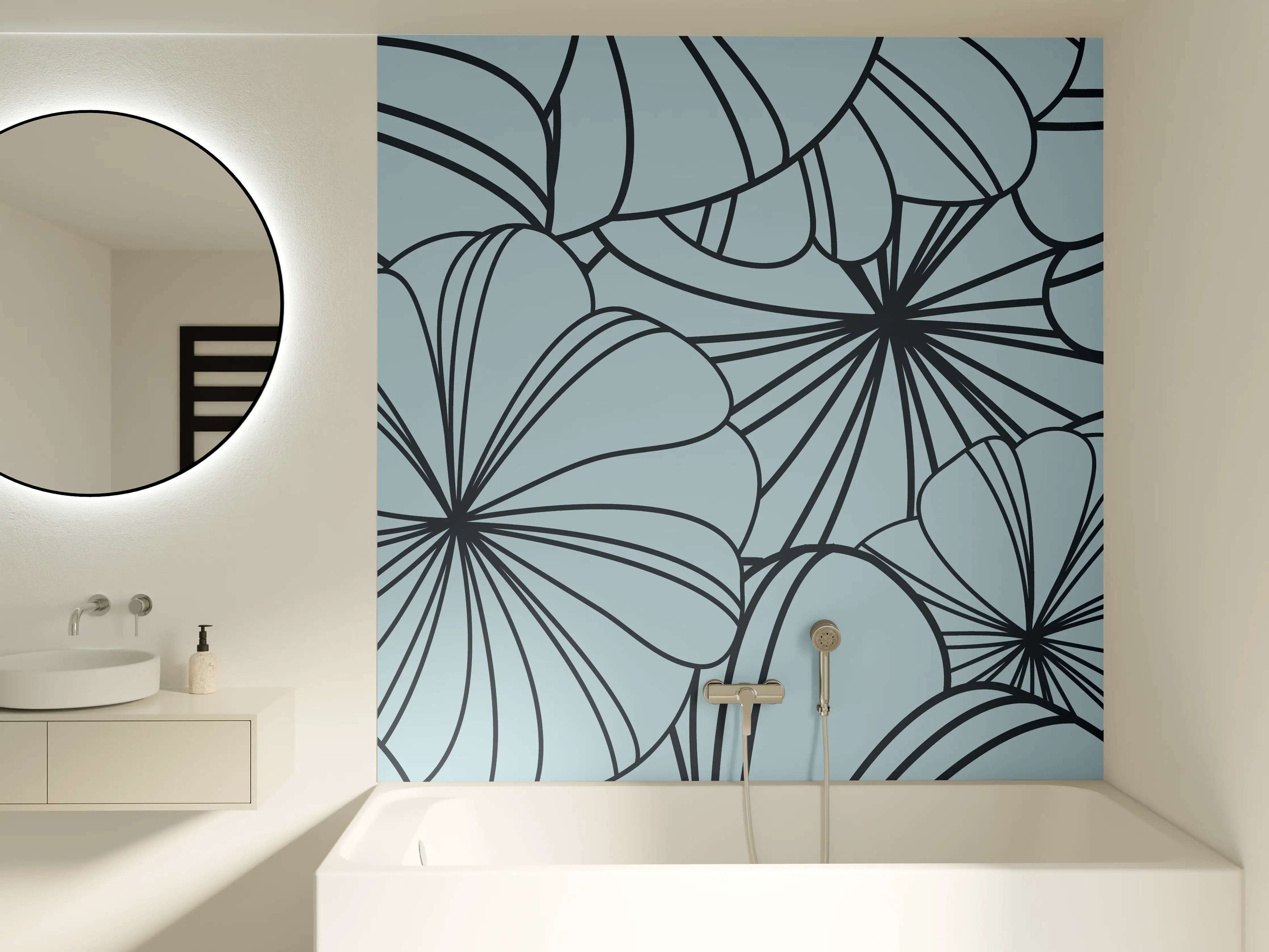 Badewannen-Rückwand - Blaues Blumenmuster Design