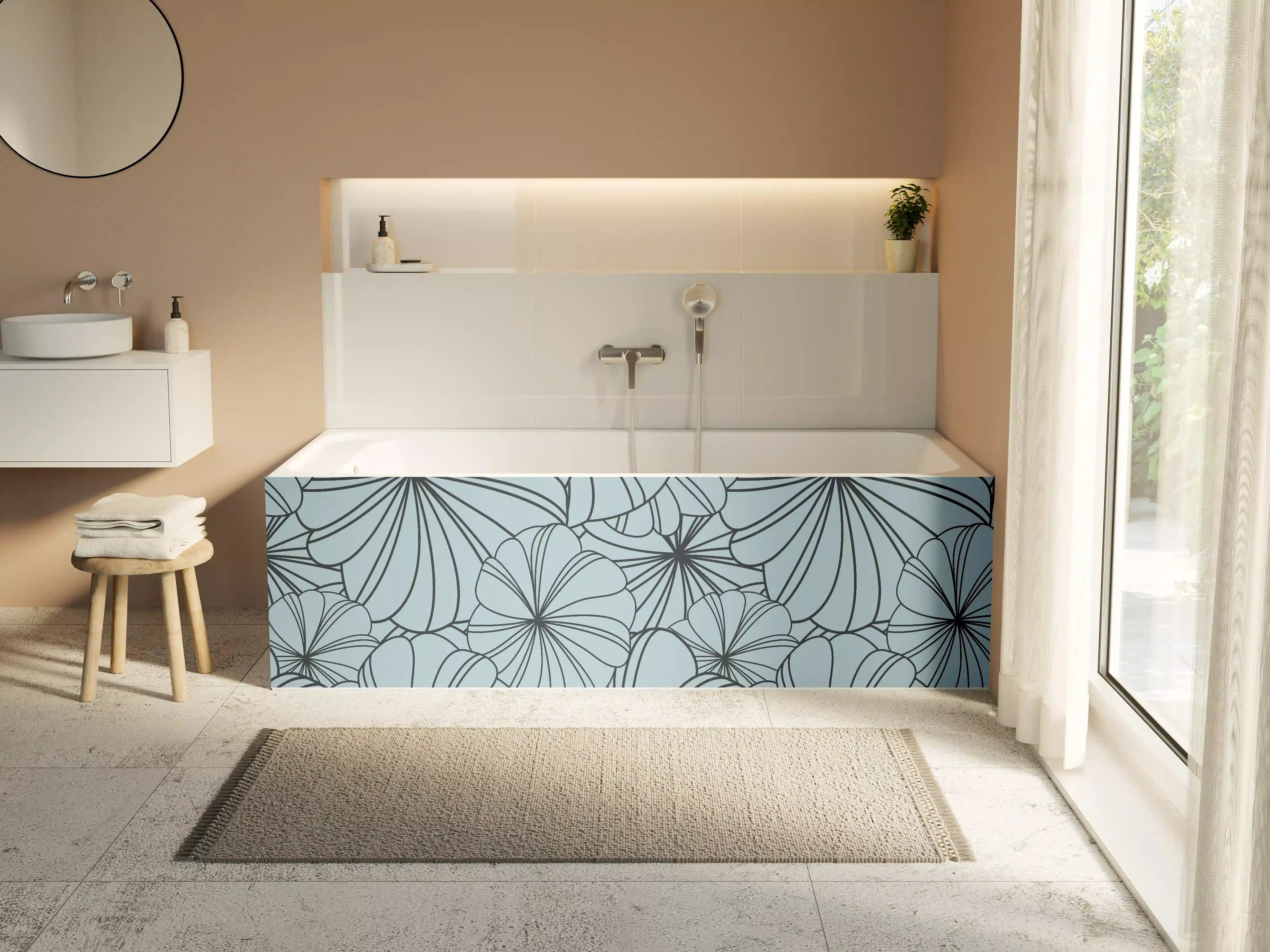 Badewannen-Rückwand - Blaues Blumenmuster Design