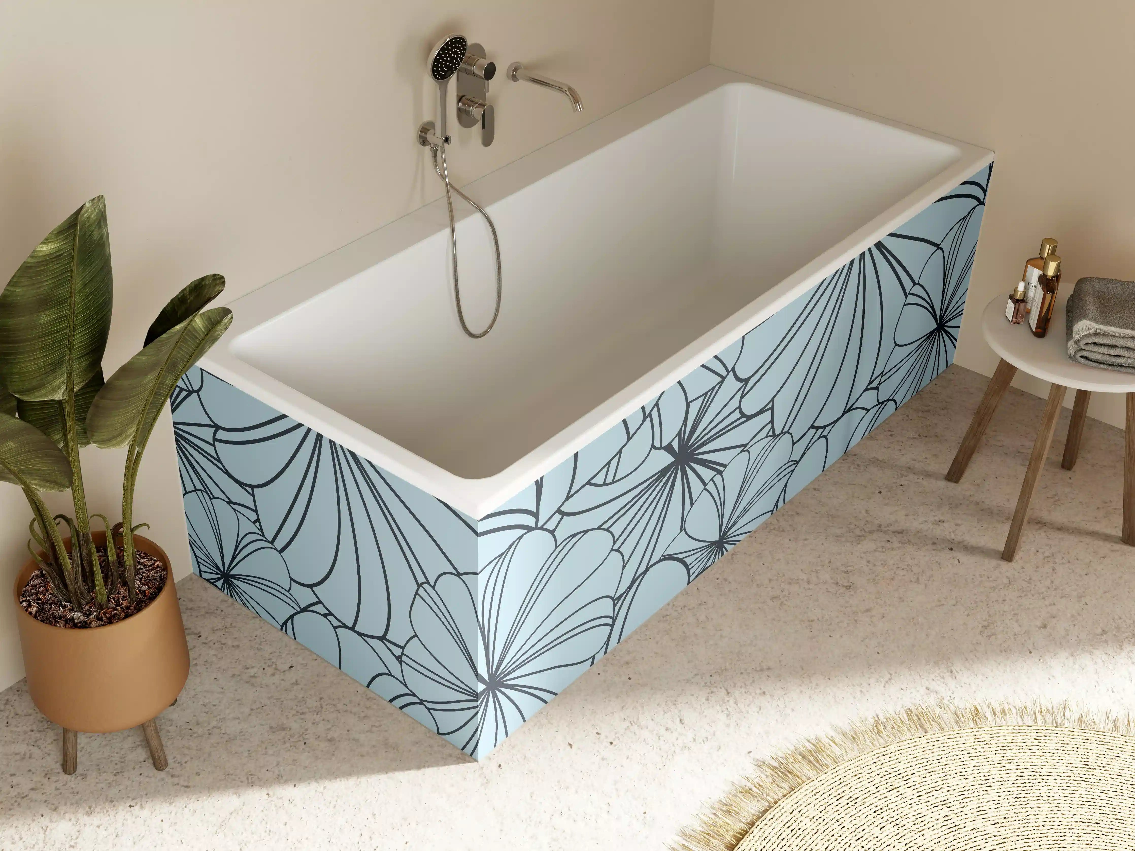 Badewannen-Rückwand - Blaues Blumenmuster Design