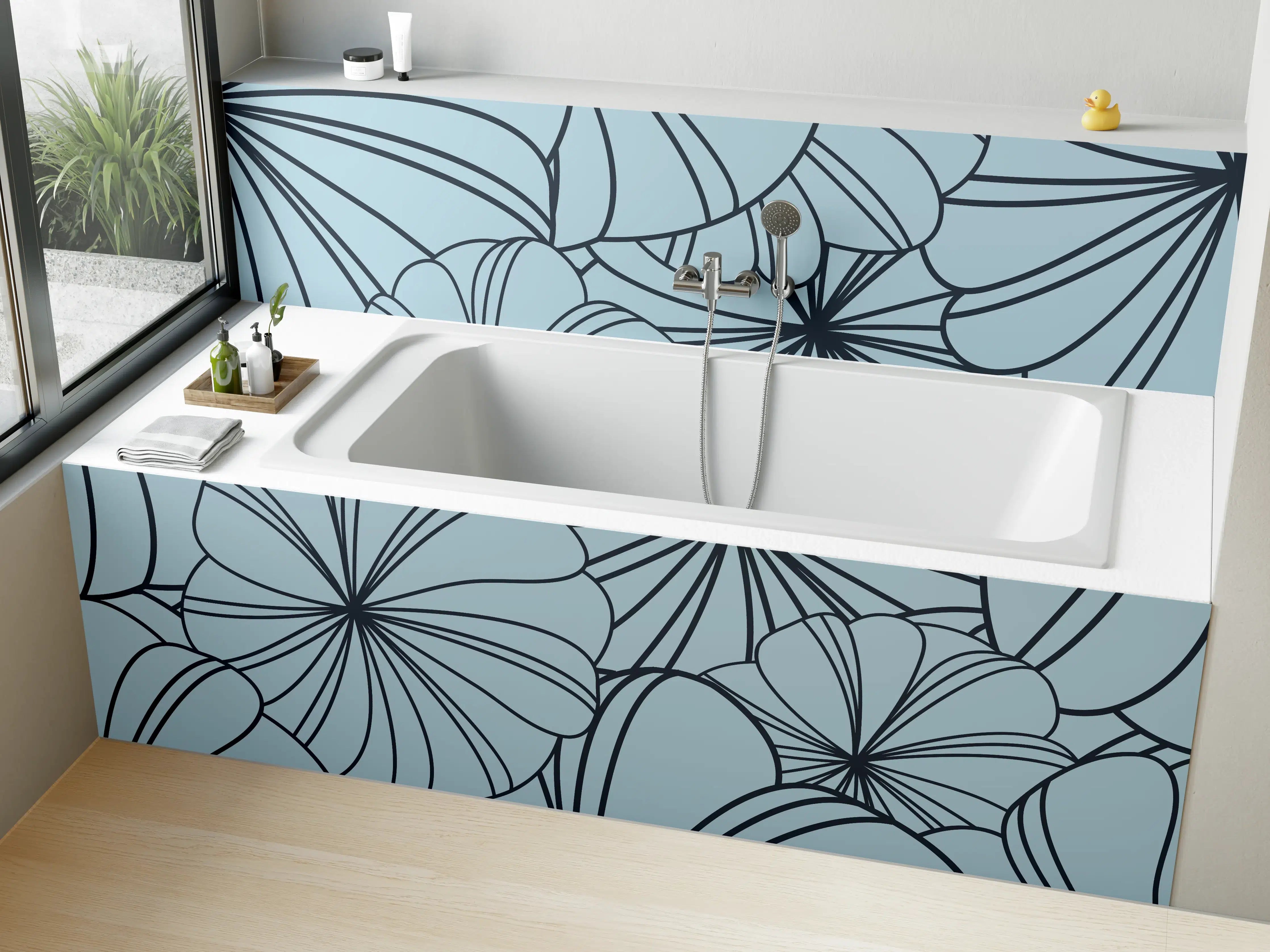 Badewannen-Rückwand - Blaues Blumenmuster Design