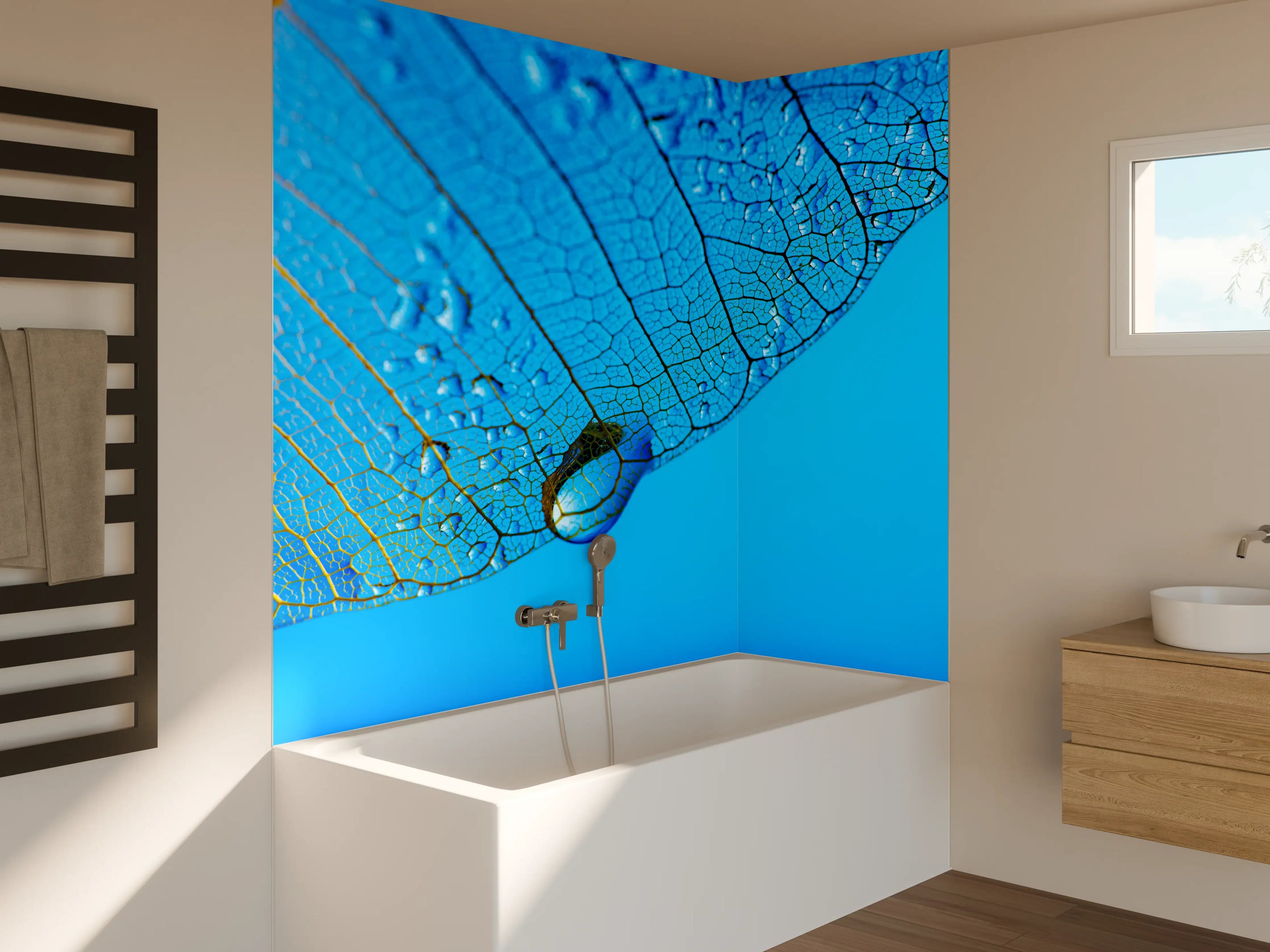 Badewannen-Rückwand - Blaues Makro Blattgeäder