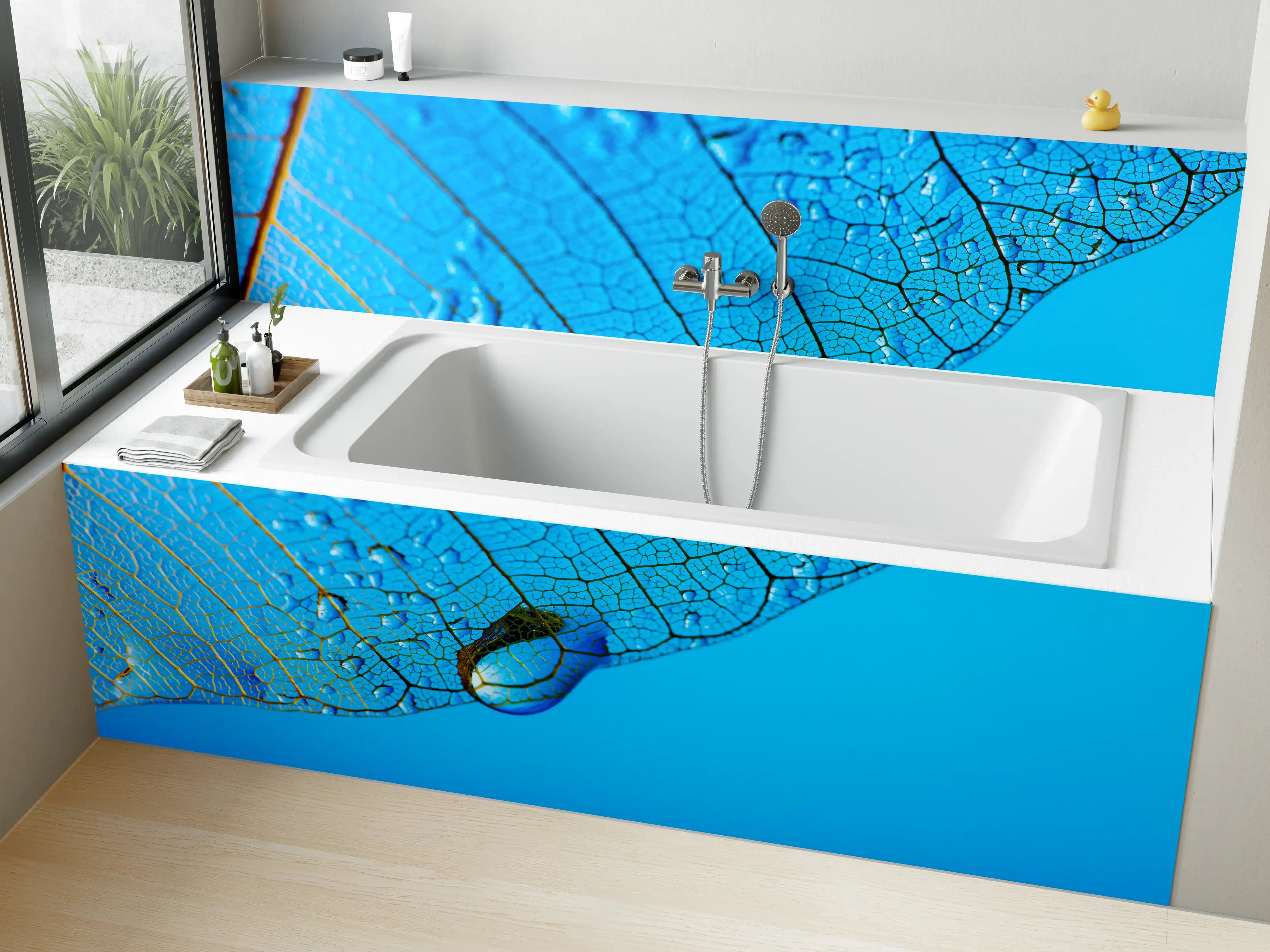 Badewannen-Rückwand - Blaues Makro Blattgeäder