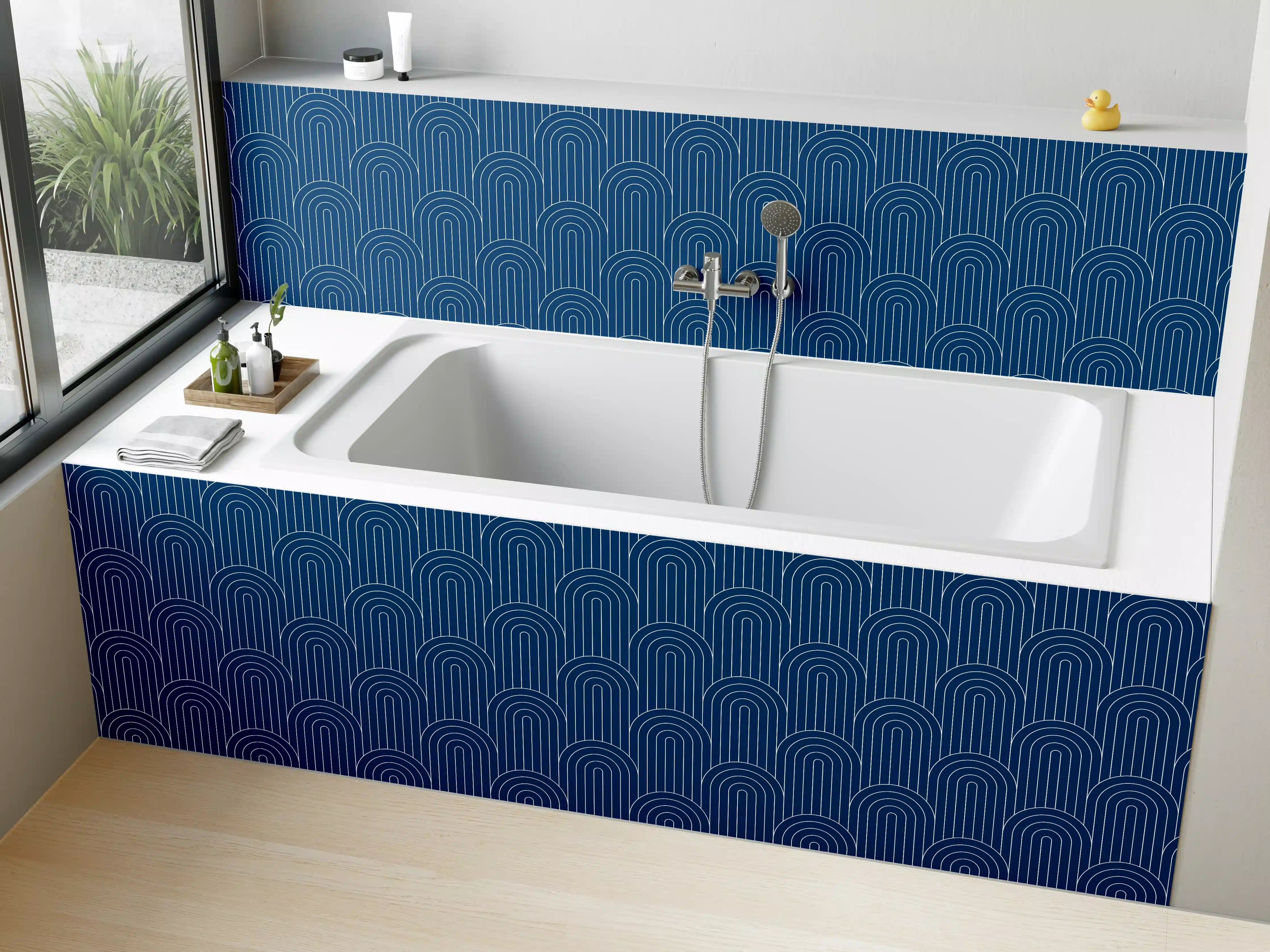 Badewannen-Rückwand - Blaues Muster mit Wellen-Design