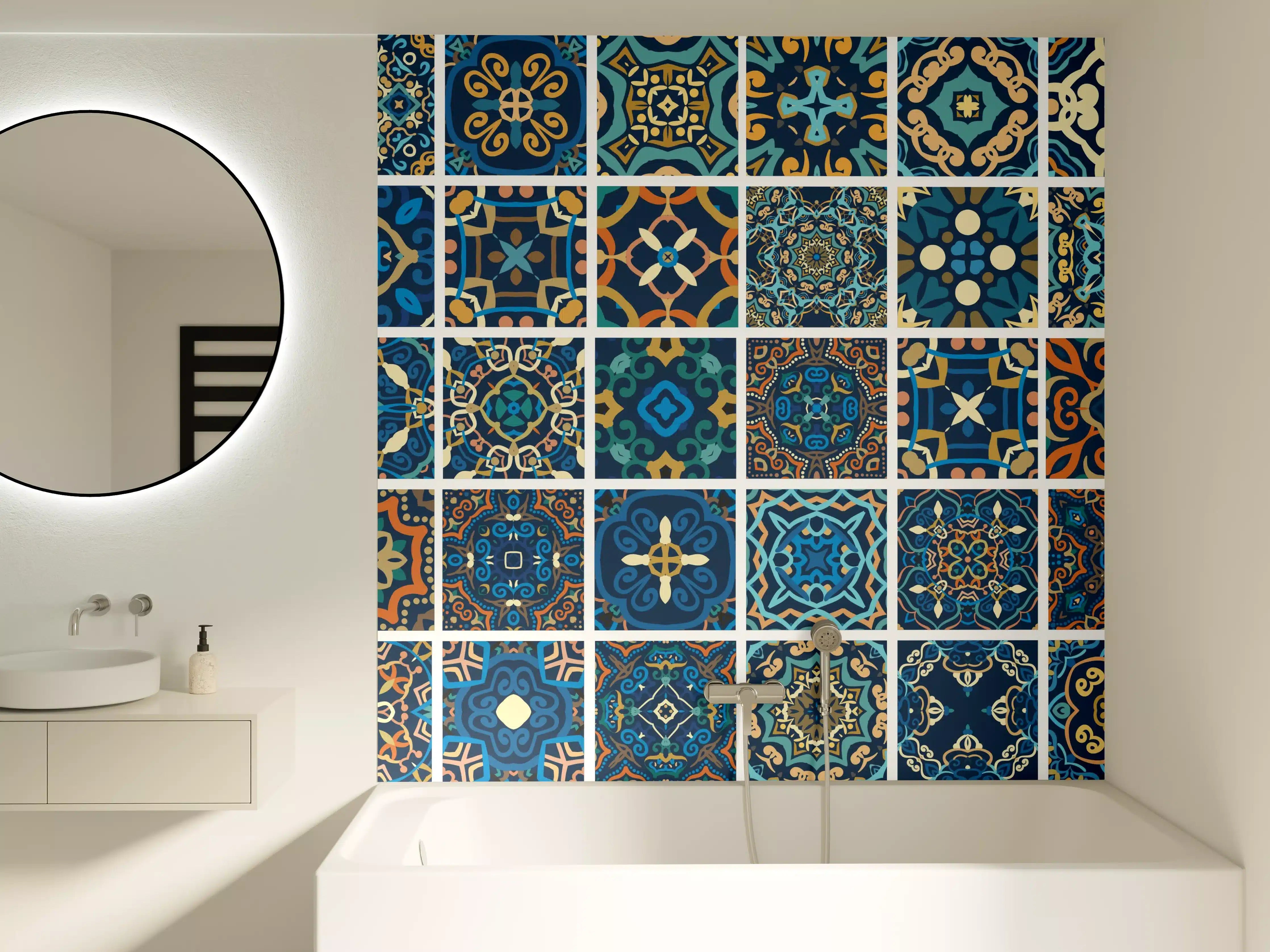 Badewannen-Rückwand - Blaues Orientalisches Fliesenmuster