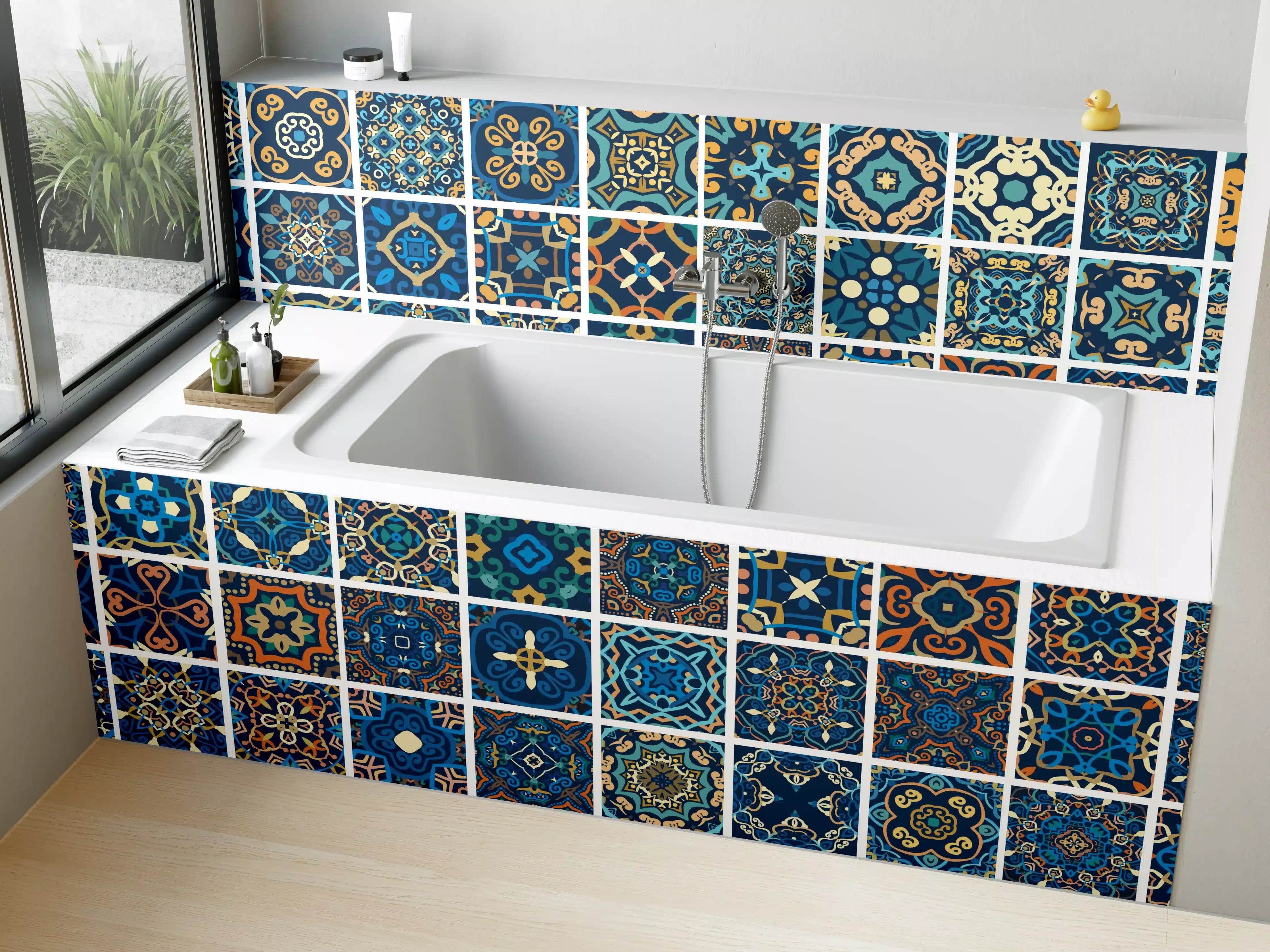 Badewannen-Rückwand - Blaues Orientalisches Fliesenmuster