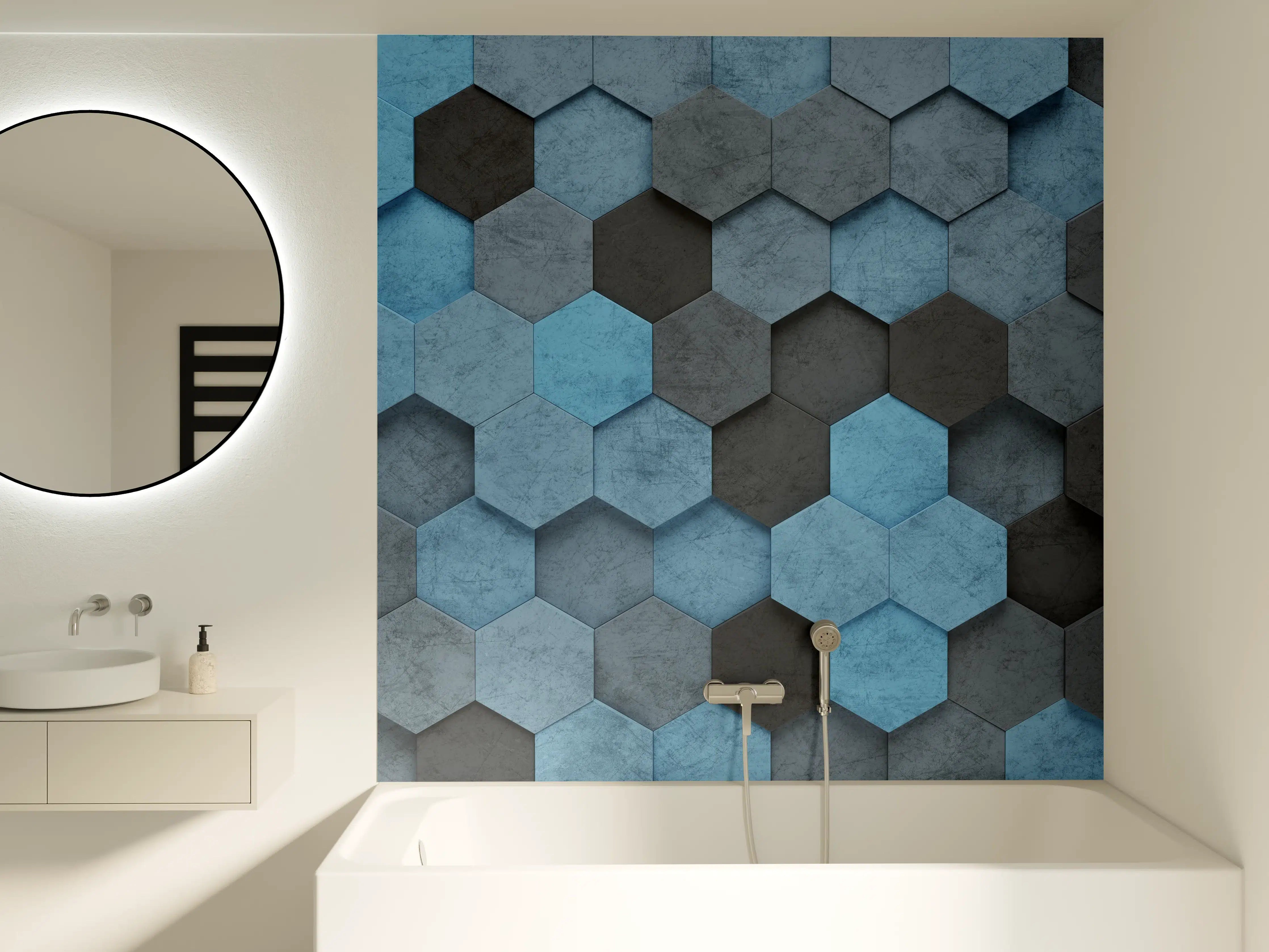 Badewannen-Rückwand - Blaues Sechseck 3D Muster
