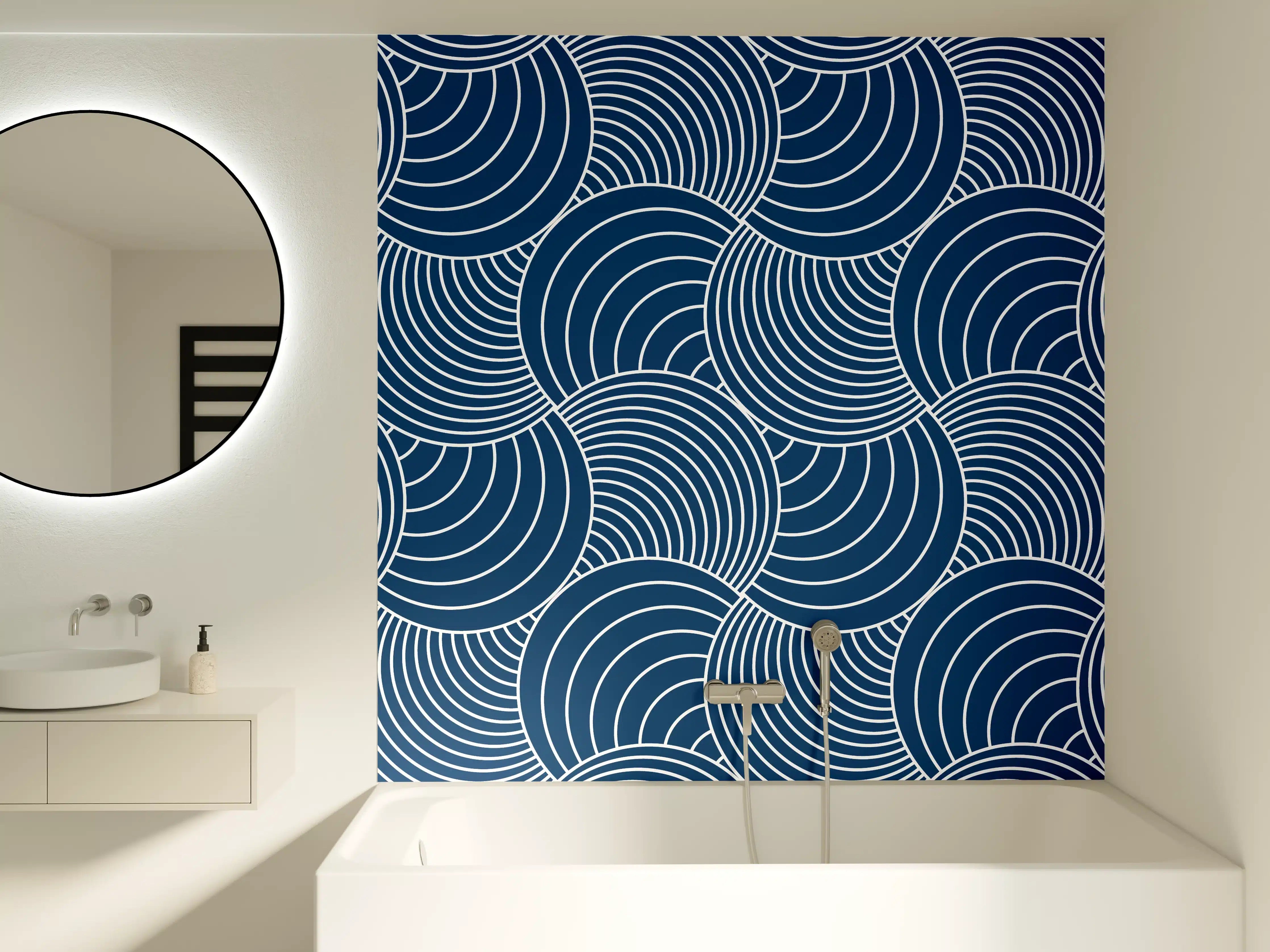 Badewannen-Rückwand - Blaues Wellenmuster mit geometrischer Struktur