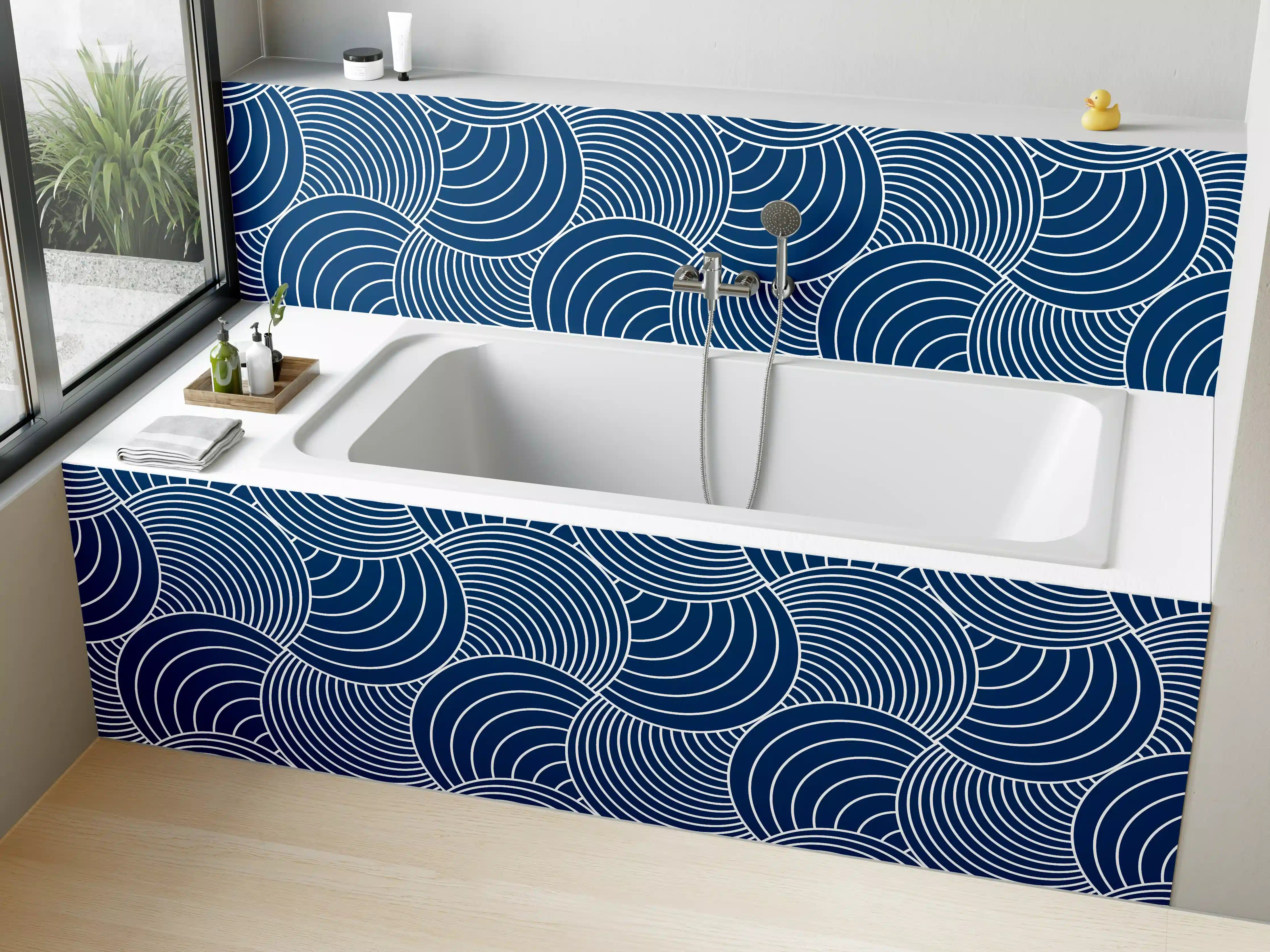 Badewannen-Rückwand - Blaues Wellenmuster mit geometrischer Struktur